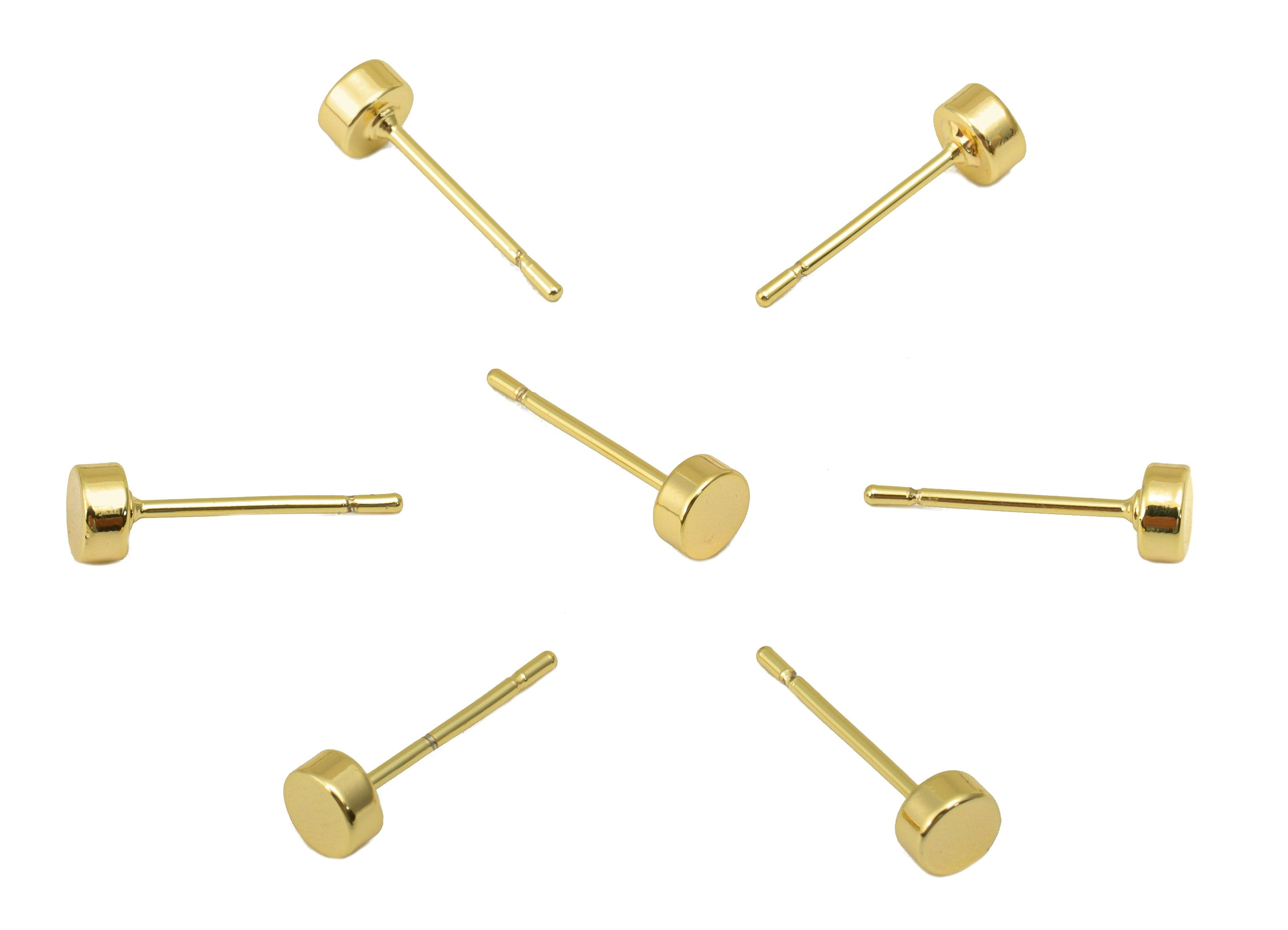 Brass Round Earring Stud - Brass Circle Earring Post - Mini Round Earring Post - Earring Post - 18K Real Gold Plated - 4x4x1.88mm- RGP6240 - DOMEDBAZAAR