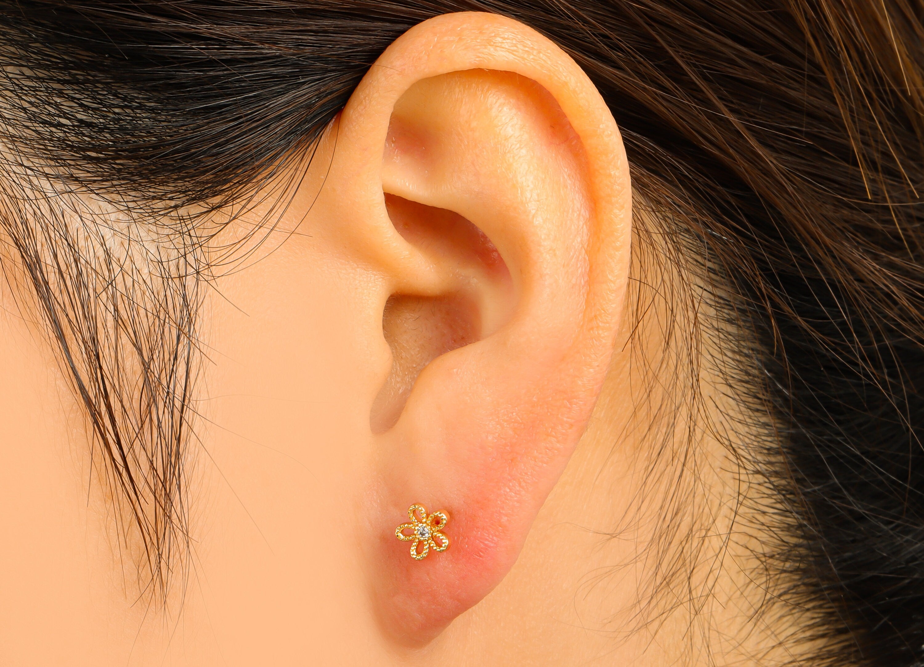 Brass Flower Earring Stud - Brass Cubic Zircon Earring Post -Daisy Earring Post - Earring Post - 18K Real Gold Plated - 5.99x6x2mm- RGP6220 - DOMEDBAZAAR