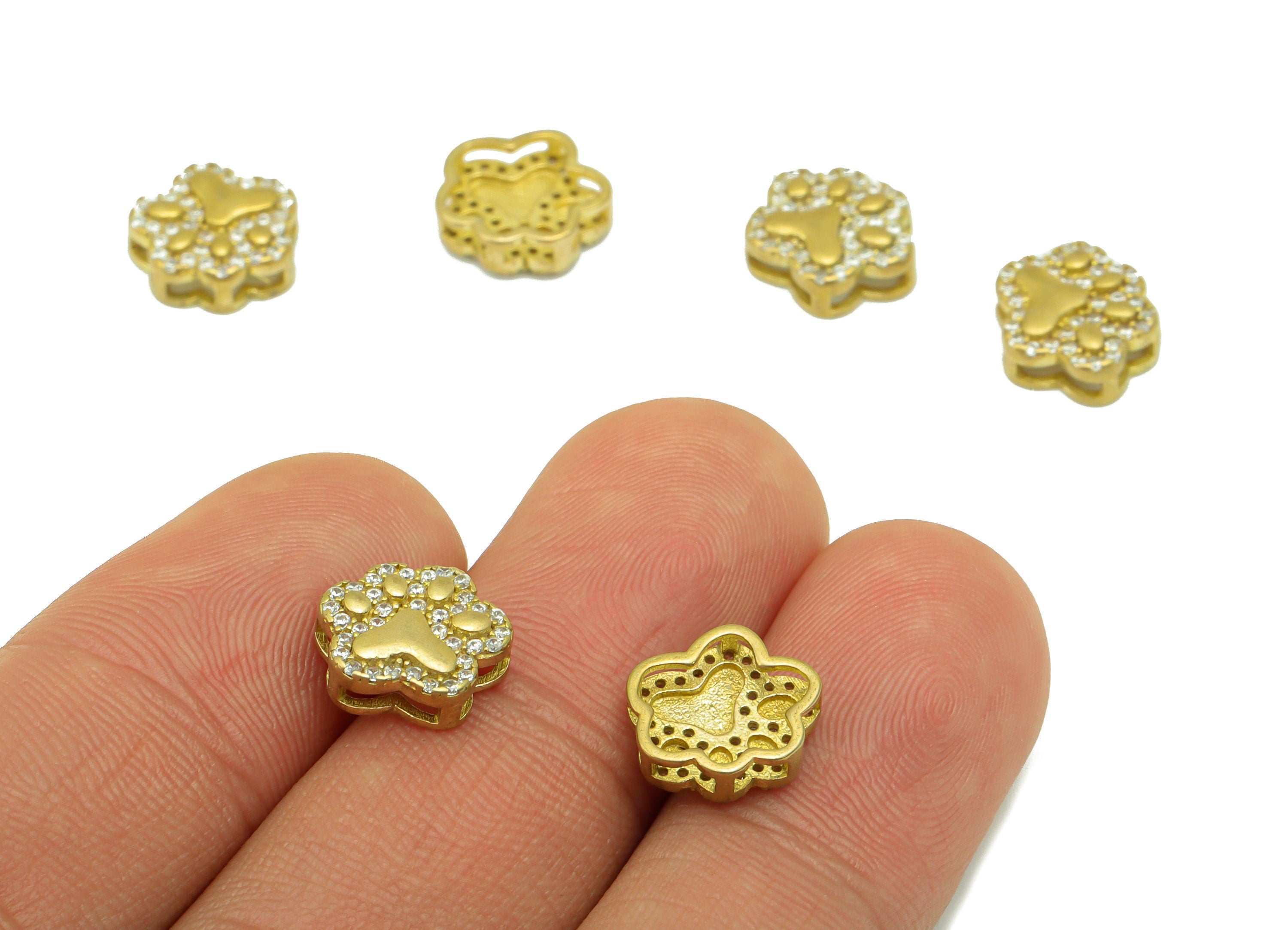 Brass Cat Paw Earring Charm -Raw Brass Animal Foot Charm -Cubic Zirconia Cat- Earring Charm -9.5 x11x3.01mm--PP8435 - DOMEDBAZAAR
