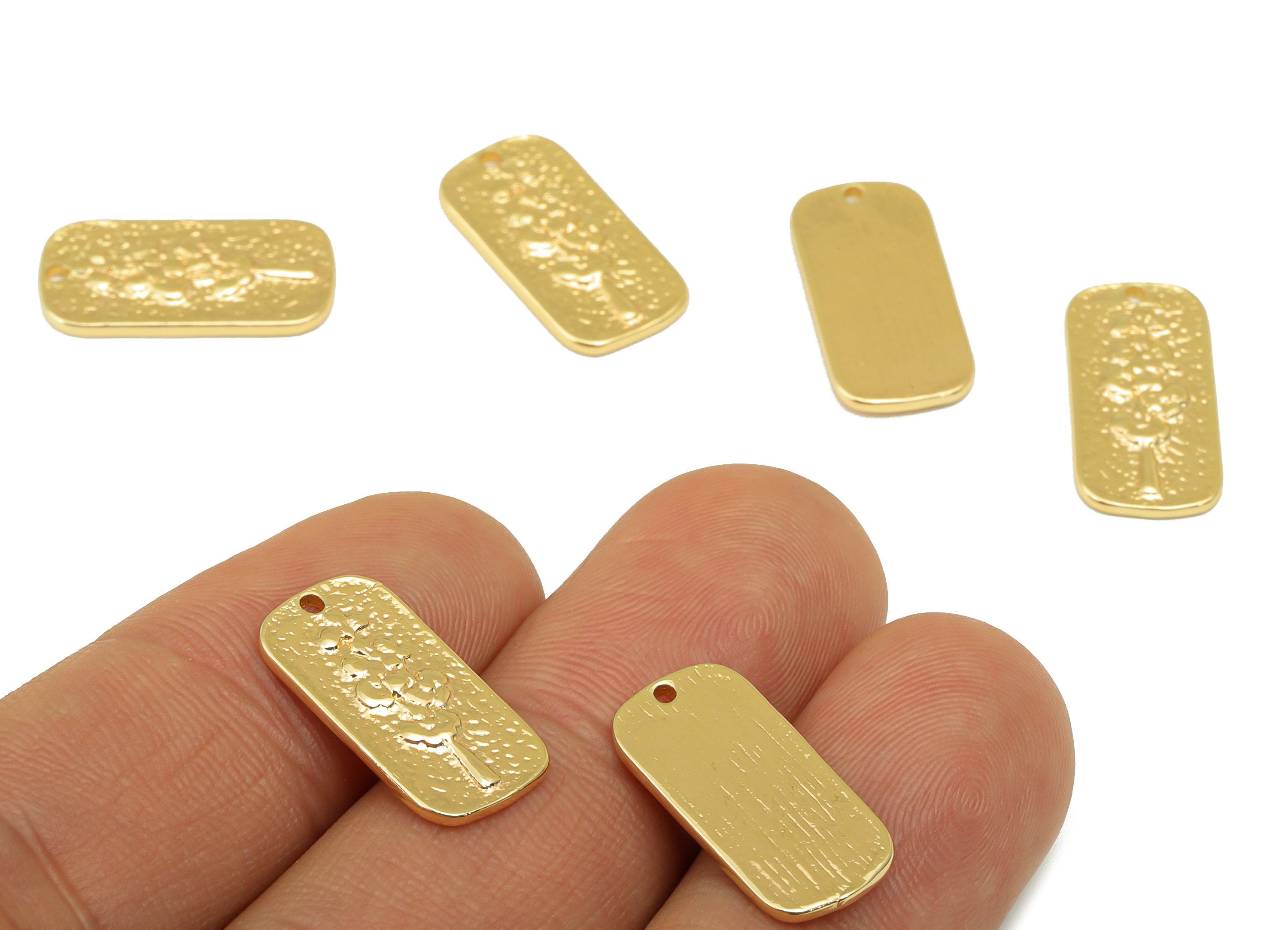 Brass Oval Rectangle Earring - Brass Lavender Charm - Hammered Flower Pendant - For Necklace -18k Real Gold Plated- 19x9x1.44mm - RGP6395 - DOMEDBAZAAR
