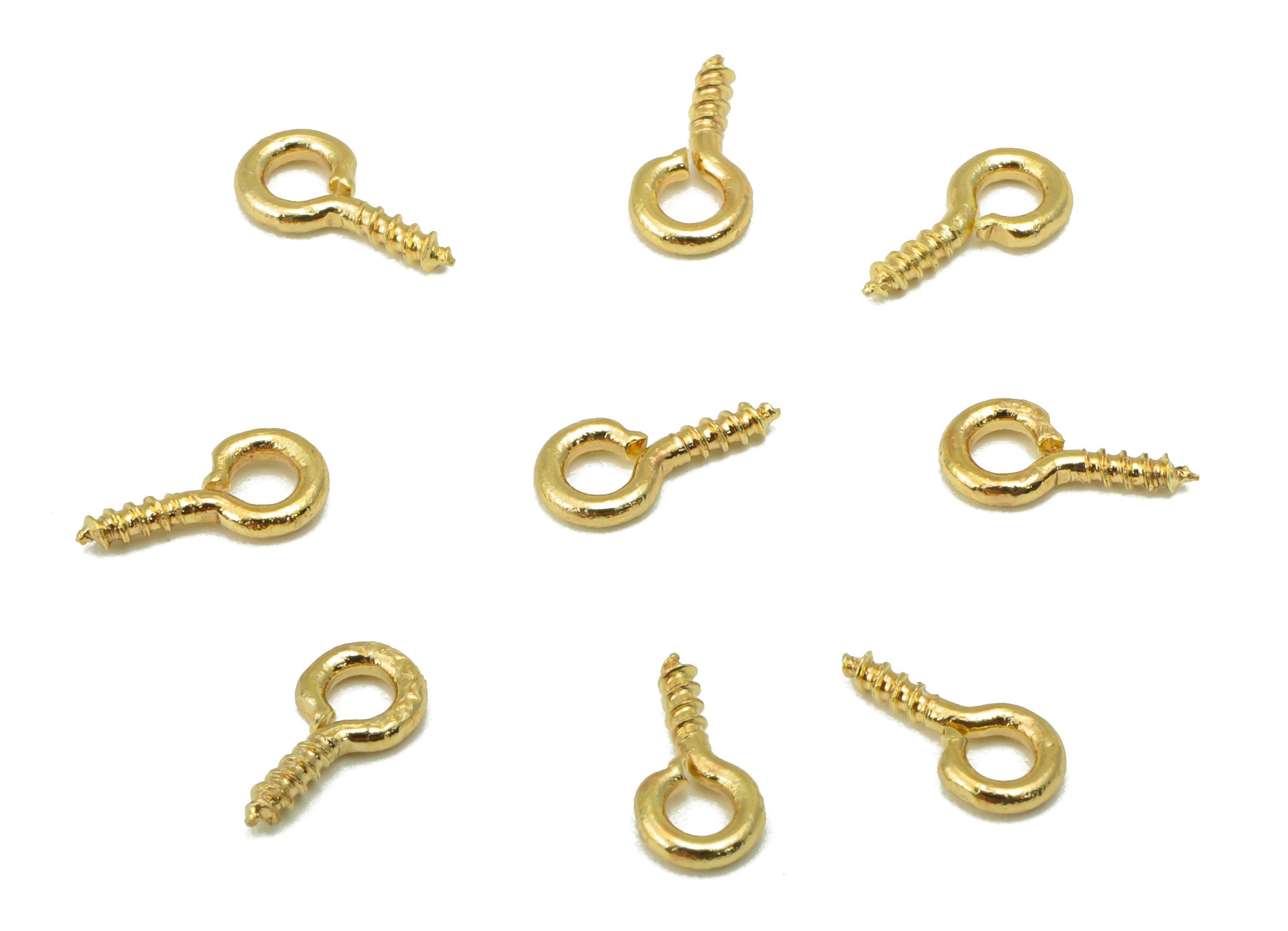 Brass Screw Eye Bails - Brass Eye Screw Charm -Mini Eye Pin Hook Charm -Jewelry Supplies - 18k Real Gold Plated - 7.9x3.88x 1.02mm - RGP6334 - DOMEDBAZAAR