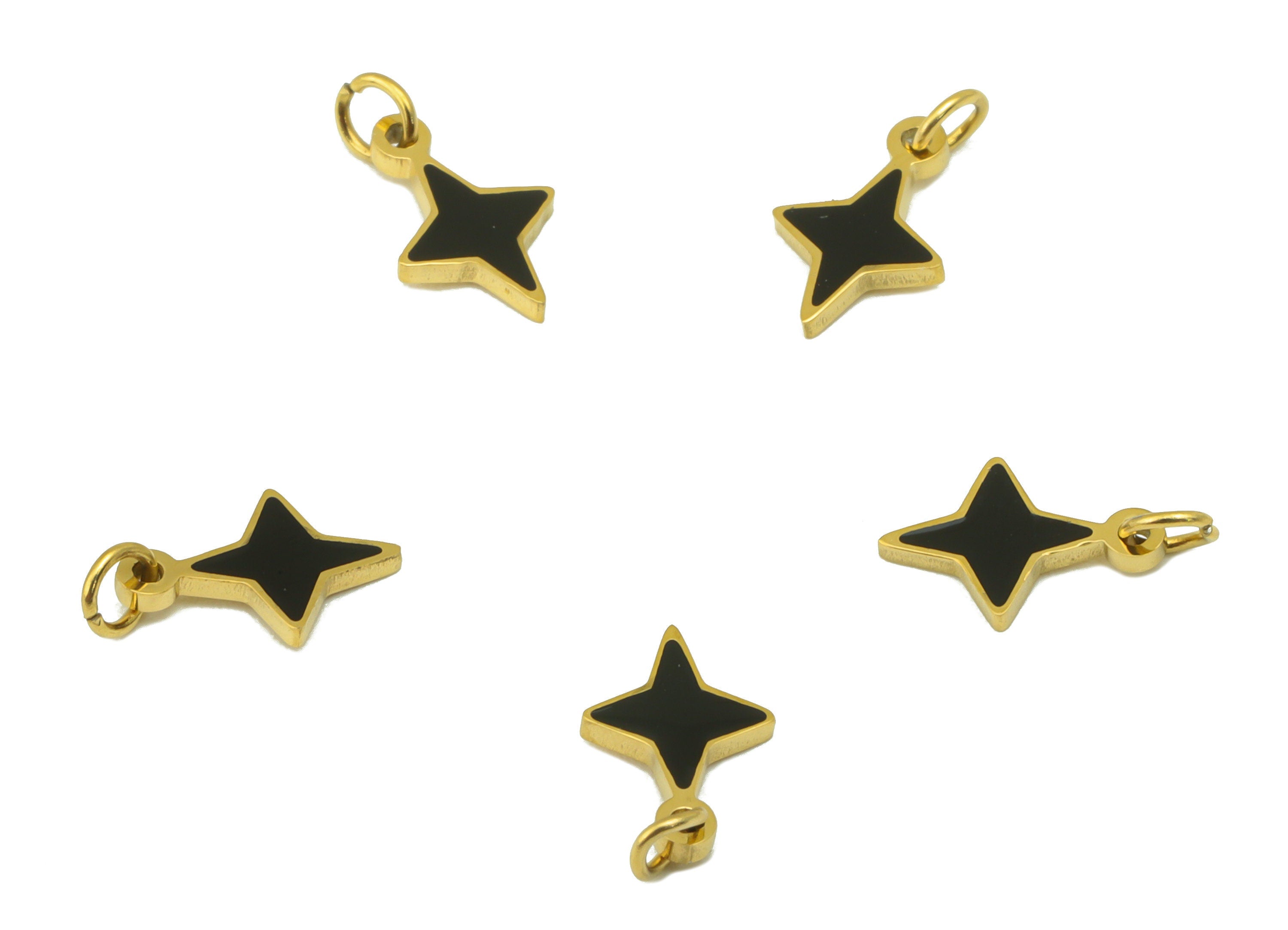 Stainless Steel Star Earring Charm - Black Enamel Pendant - For Necklace - Star Bracelet Charm - 18k Real Gold Plated - 11x6x 0.8mm- RGP6429 - DOMEDBAZAAR