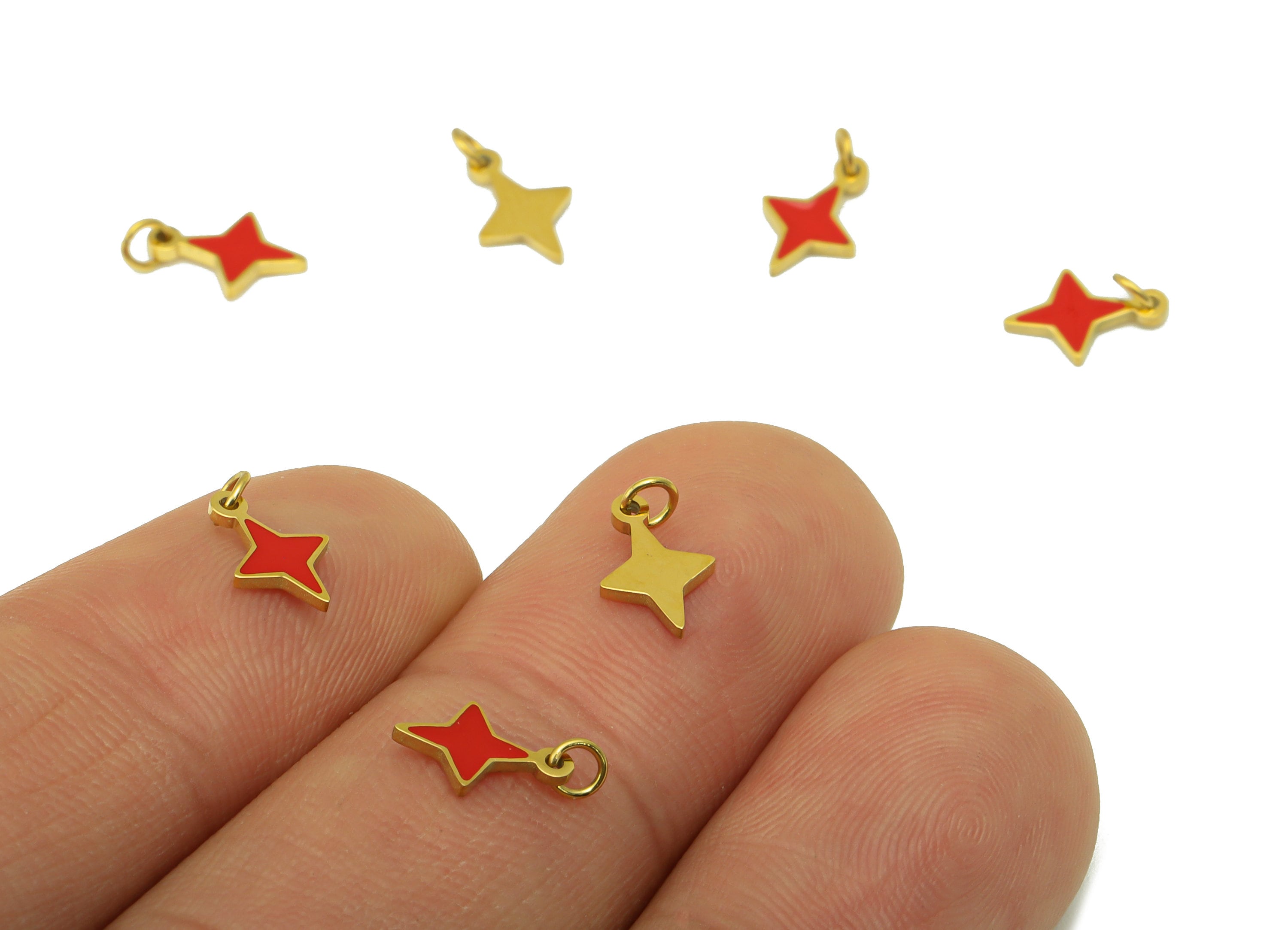 Stainless Steel Star Earring Charm - Red Enamel Pendant - Star Bracelet Charm - For Necklace - 18k Real Gold Plated - 11x5.87x1mm- RGP6430 - DOMEDBAZAAR