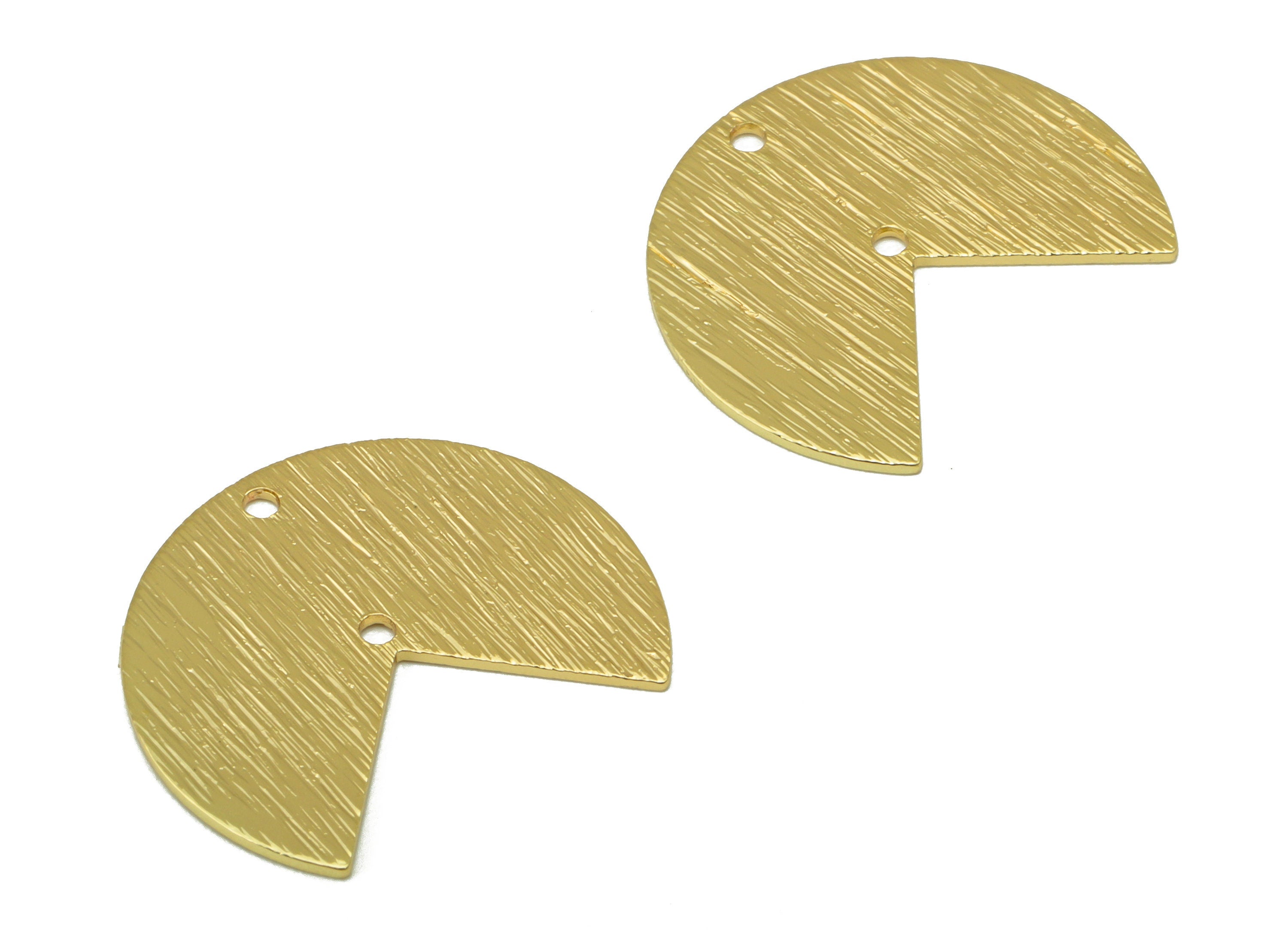 Brass Pie Connector - Brass Three Quarter Charm - Gold Three Quarter Textured Charm - 18k Real Gold Plated - 20.08 x 16.99 x 0.61mm- RGP6438 - DOMEDBAZAAR