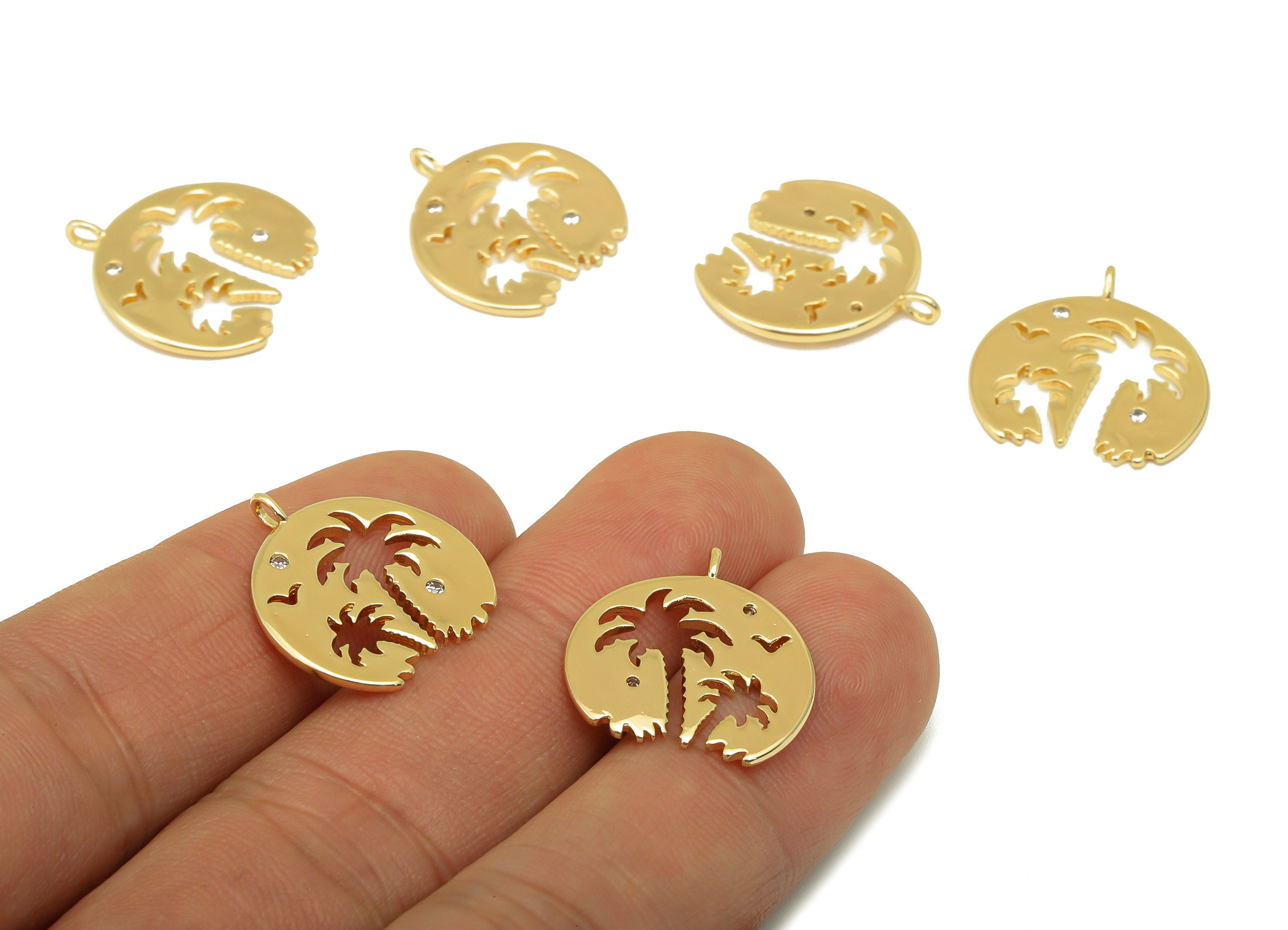 Brass Tree Earring Charm - Brass Coconut Palm Charm - Hollow Tree Pendant - For Necklace - 18k Real Gold Plated - 19.06x18x 1.29mm- RGP6450 - DOMEDBAZAAR