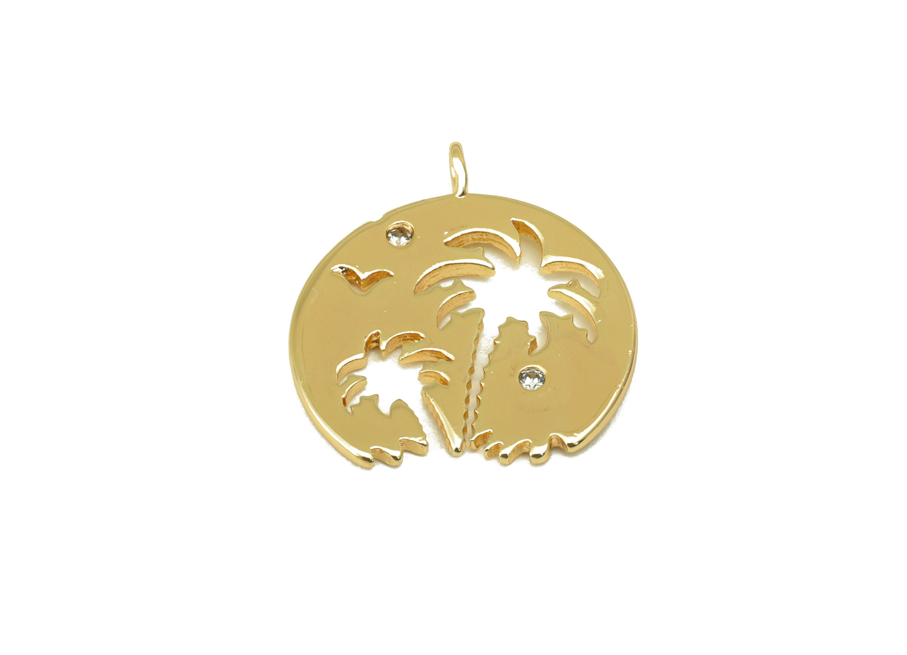 Brass Tree Earring Charm - Brass Coconut Palm Charm - Hollow Tree Pendant - For Necklace - 18k Real Gold Plated - 19.06x18x 1.29mm- RGP6450 - DOMEDBAZAAR