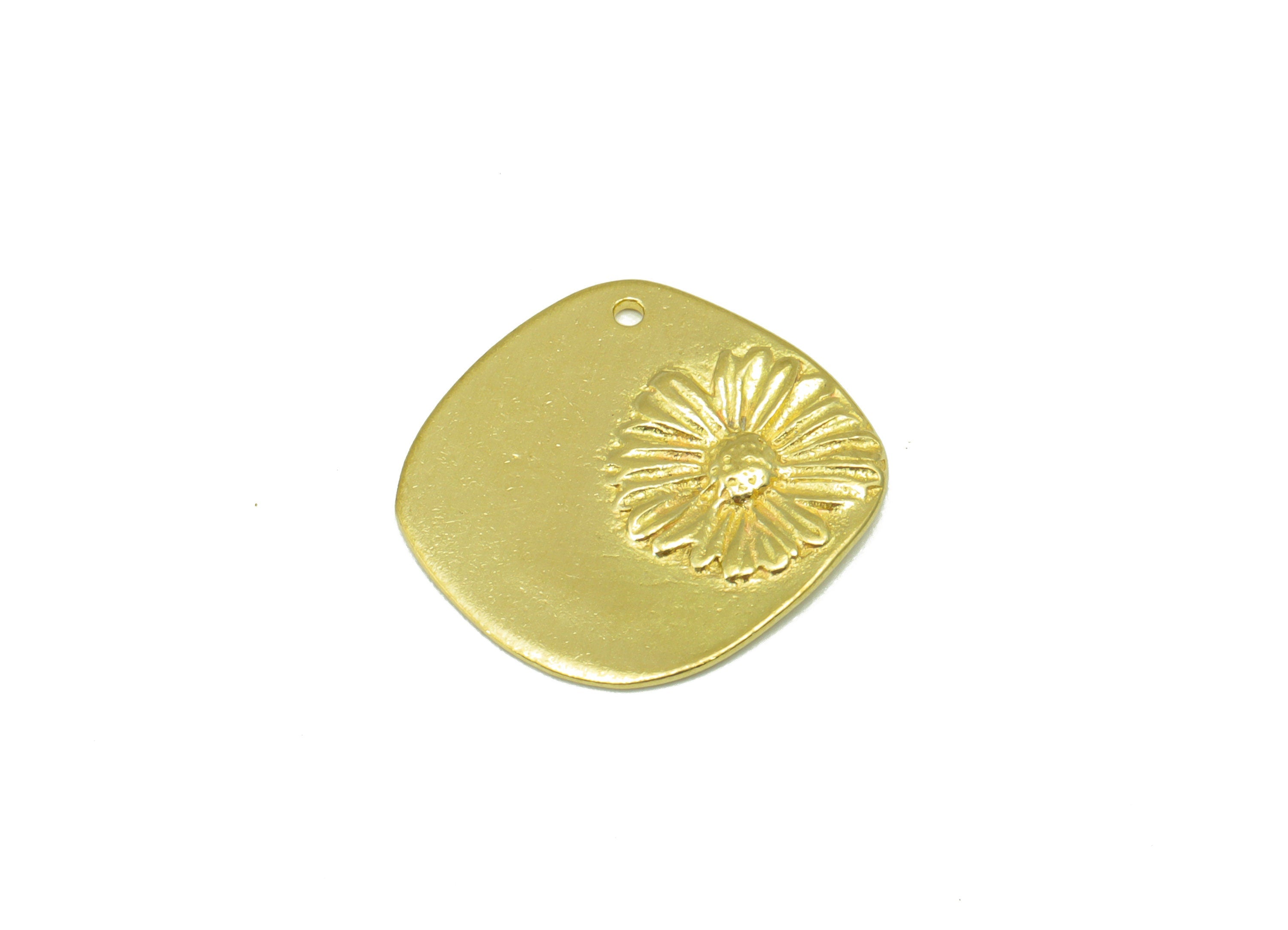Brass Oval Square Earring- Raw Brass Flower Pendant- Botanical Flower- Daisy Flower -Earring Charm- Jewelry Supplies -18 x 17x 1.48mm-PP8443 - DOMEDBAZAAR