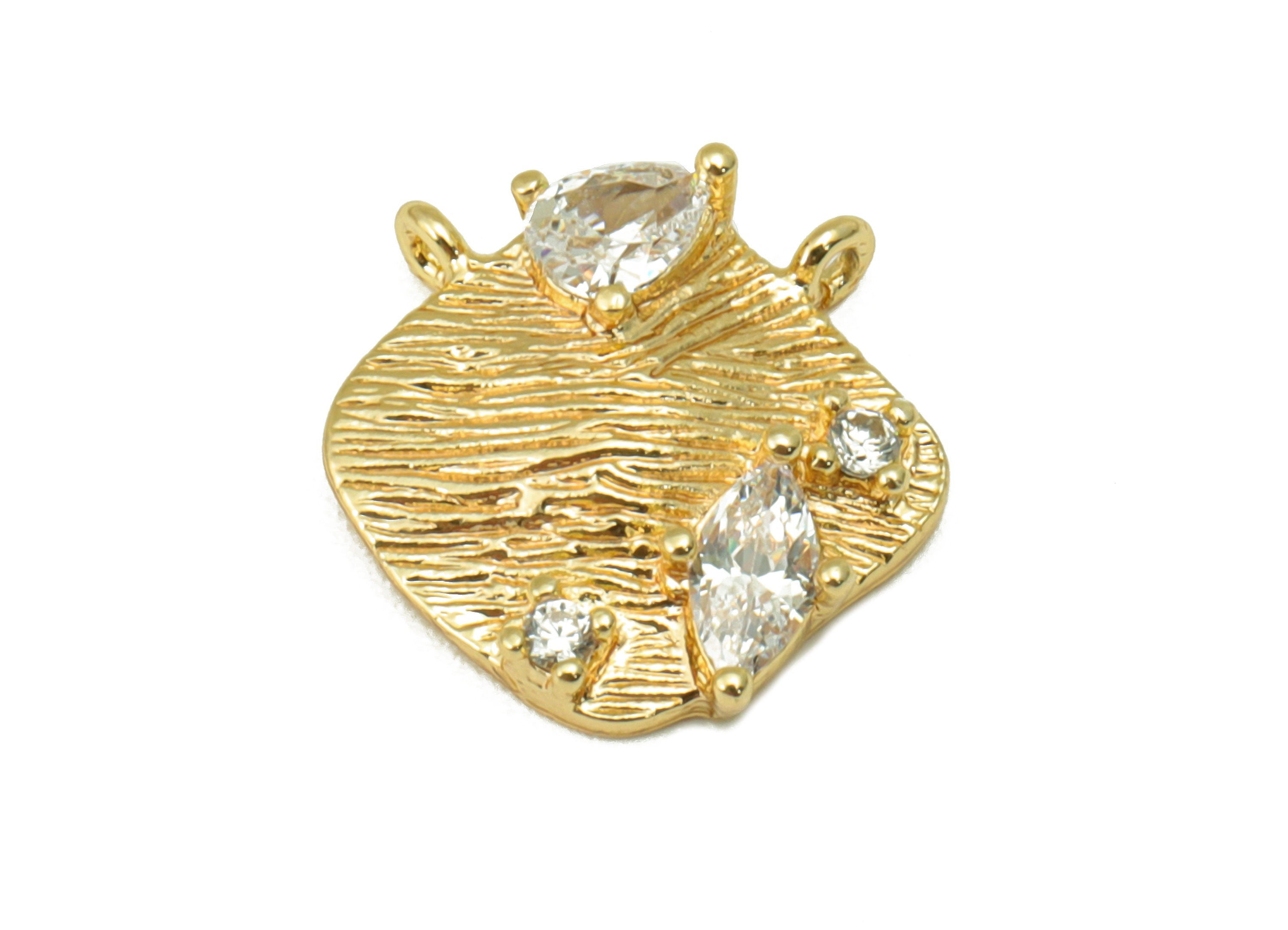 Brass Square Earring - Brass Cubic Zirconia Teardrop Charm - CZ Textured Marquies Pendant - 18k Real Gold Plated - 12.69x12x3.08mm- RGP64641 - DOMEDBAZAAR