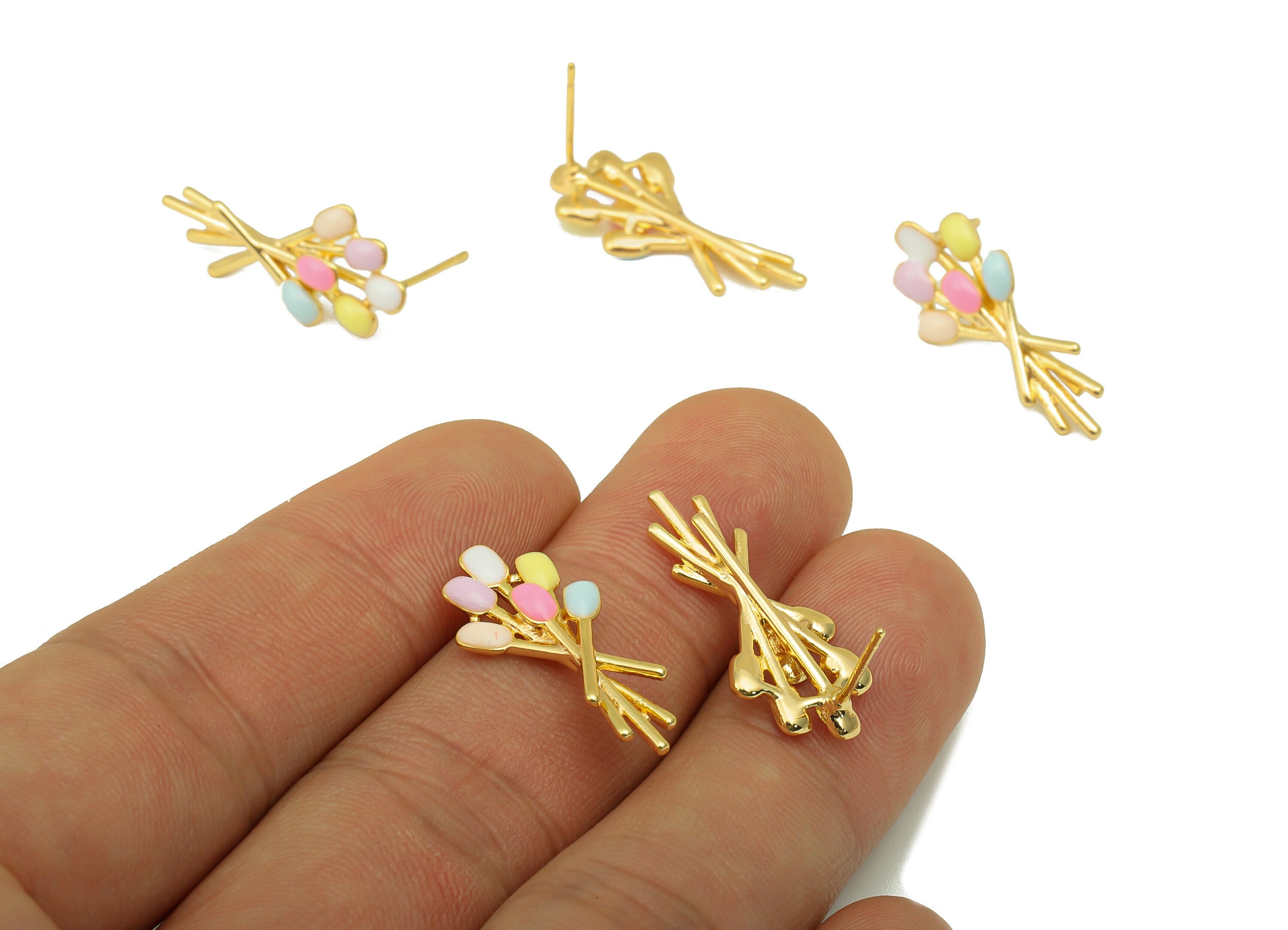 Brass Balloon Earring Stud - Enamel Rainbow Earring Post - Rainbow Balloon Post - 18K Real Gold Plated - 24.89 x 11.2x 3.5mm- RGP6206 - DOMEDBAZAAR