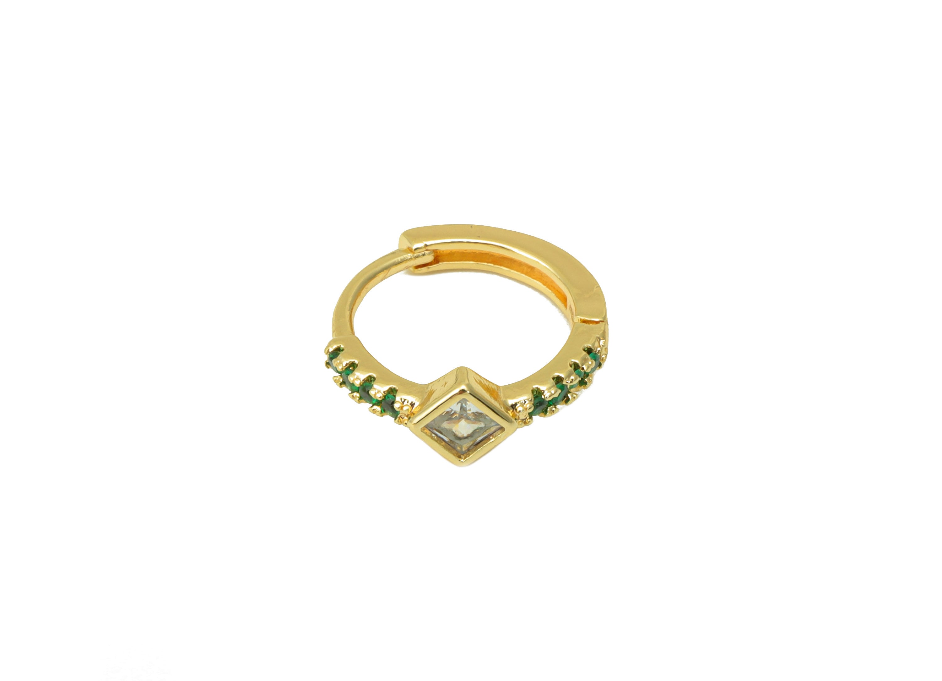 Brass Ring Clasp - Cubic Zircon Huggie Clasp - Solitaire Hoop Clasp - CZ Princess Clasp Huggie - 18K Real Gold Plated - 14x13x2mm- RGP6238 - DOMEDBAZAAR