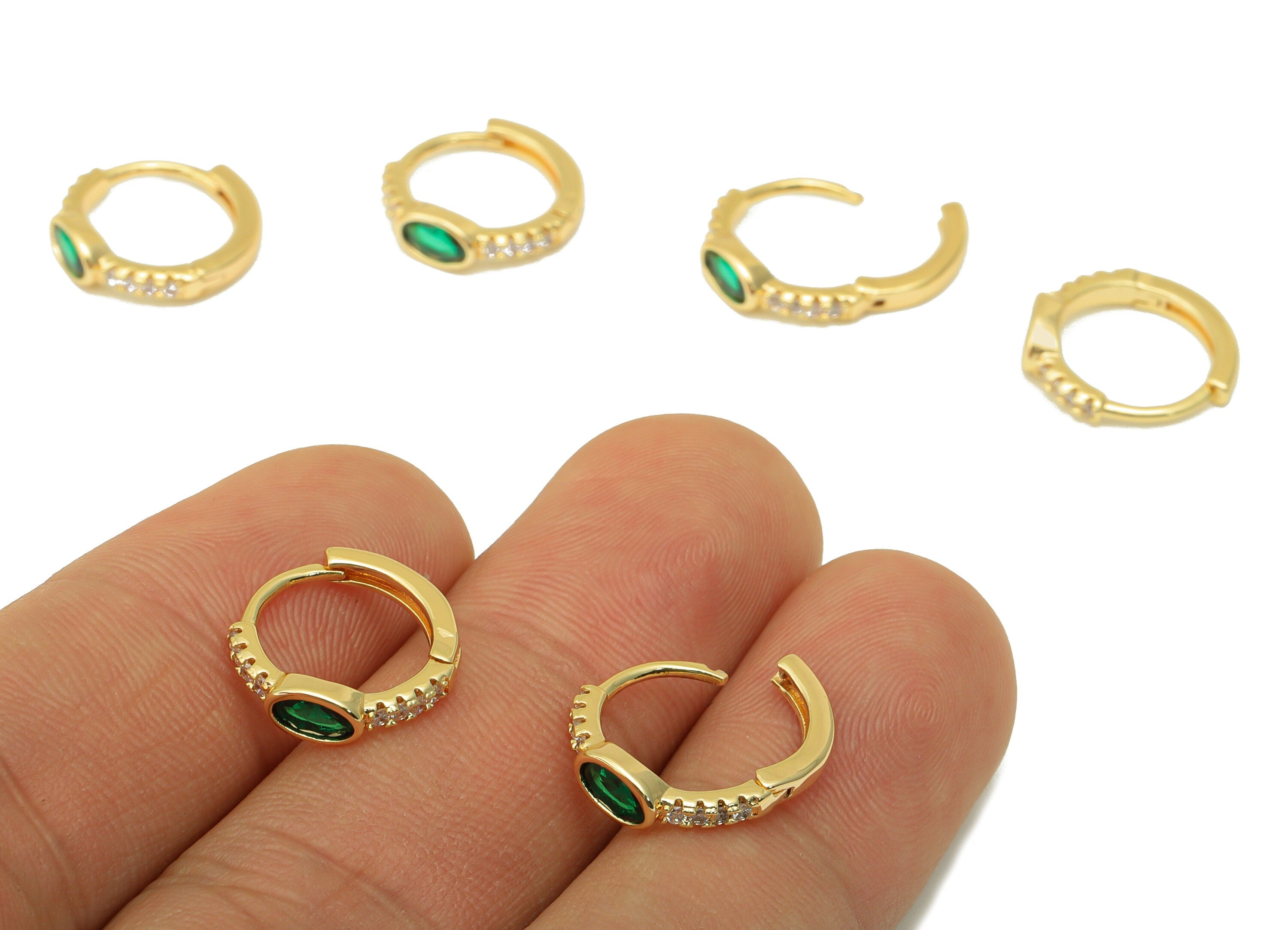 Brass Ring Clasp - Cubic Zircon Huggie Clasp - Ellipse Hoop Clasp - CZ Oval Clasp Huggie - 18K Real Gold Plated - 14.07x13x1.99mm- RGP6239 - DOMEDBAZAAR