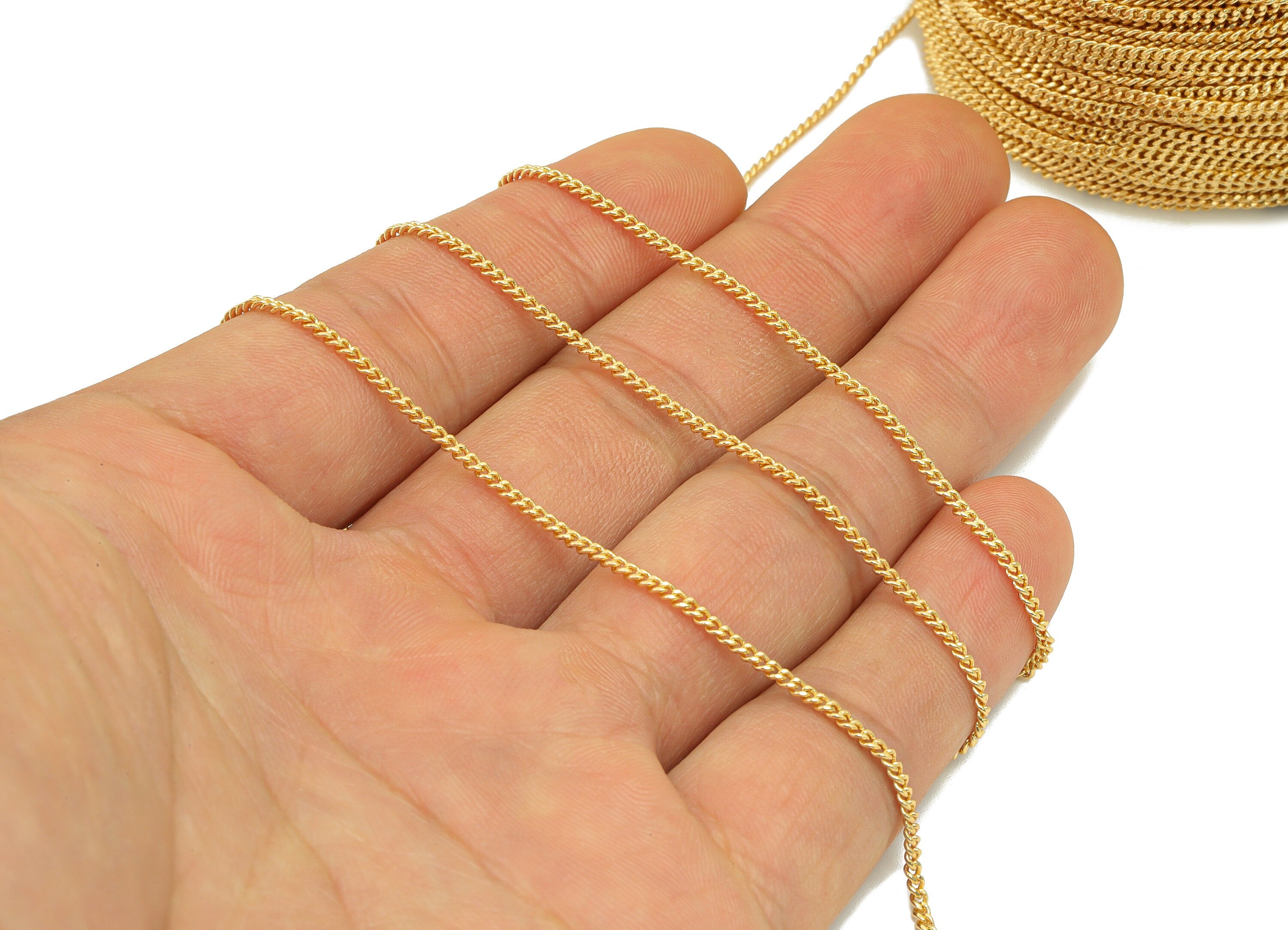 Brass Cable Chain - Mini Curb Chain - Gold Curb Chain - Brass Chain - 18K Real Gold Plated Brass - 2.2x1.64x0.92mm - RGP6688 - DOMEDBAZAAR