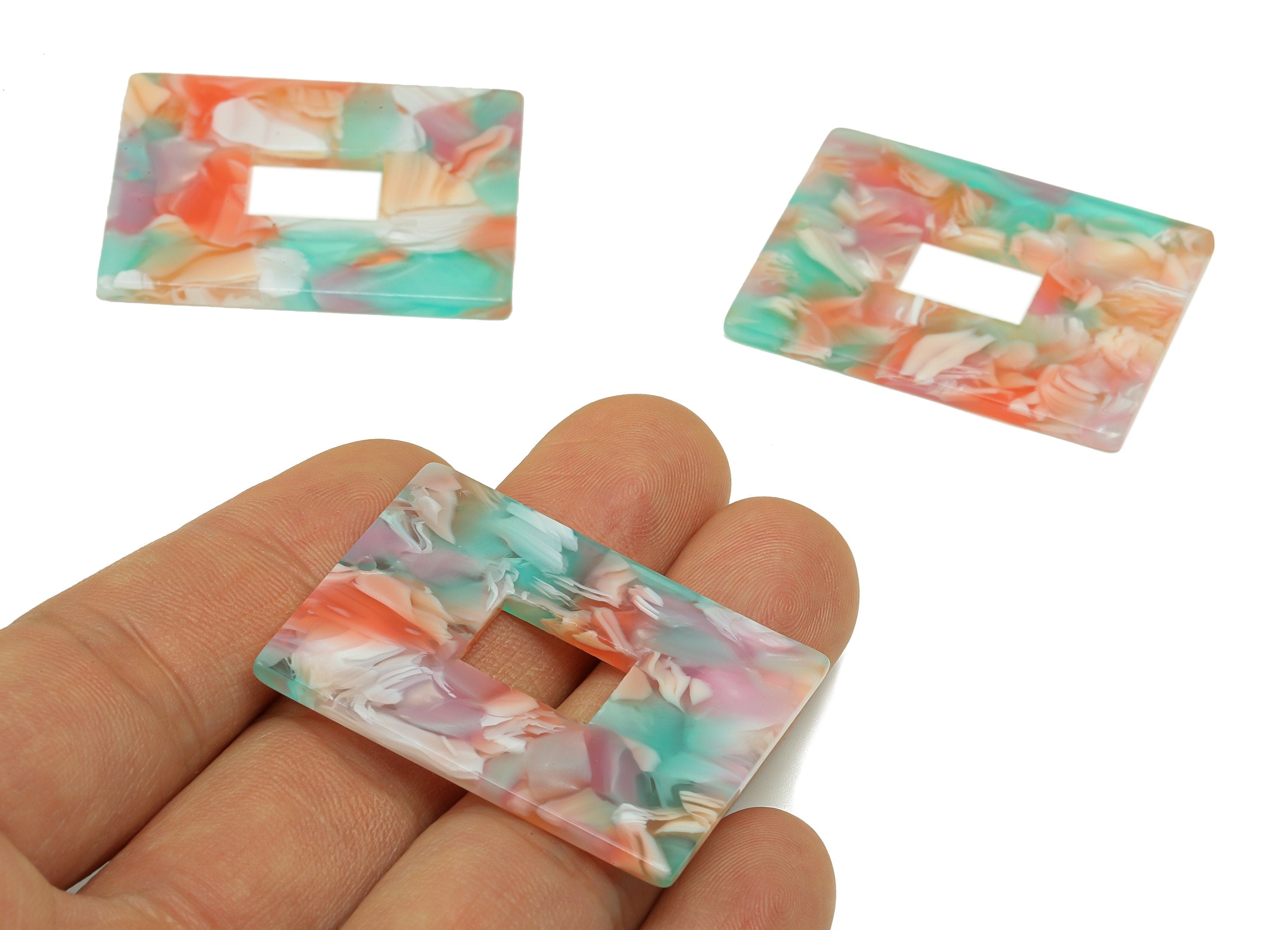 Acetate Rectangle Earring Charms - Acetate Rectangle Pendant Findings - Jewelry Supplies - Color Code: A913 - 39.86x31.8x2.8mm - AC2379-A913 - DOMEDBAZAAR