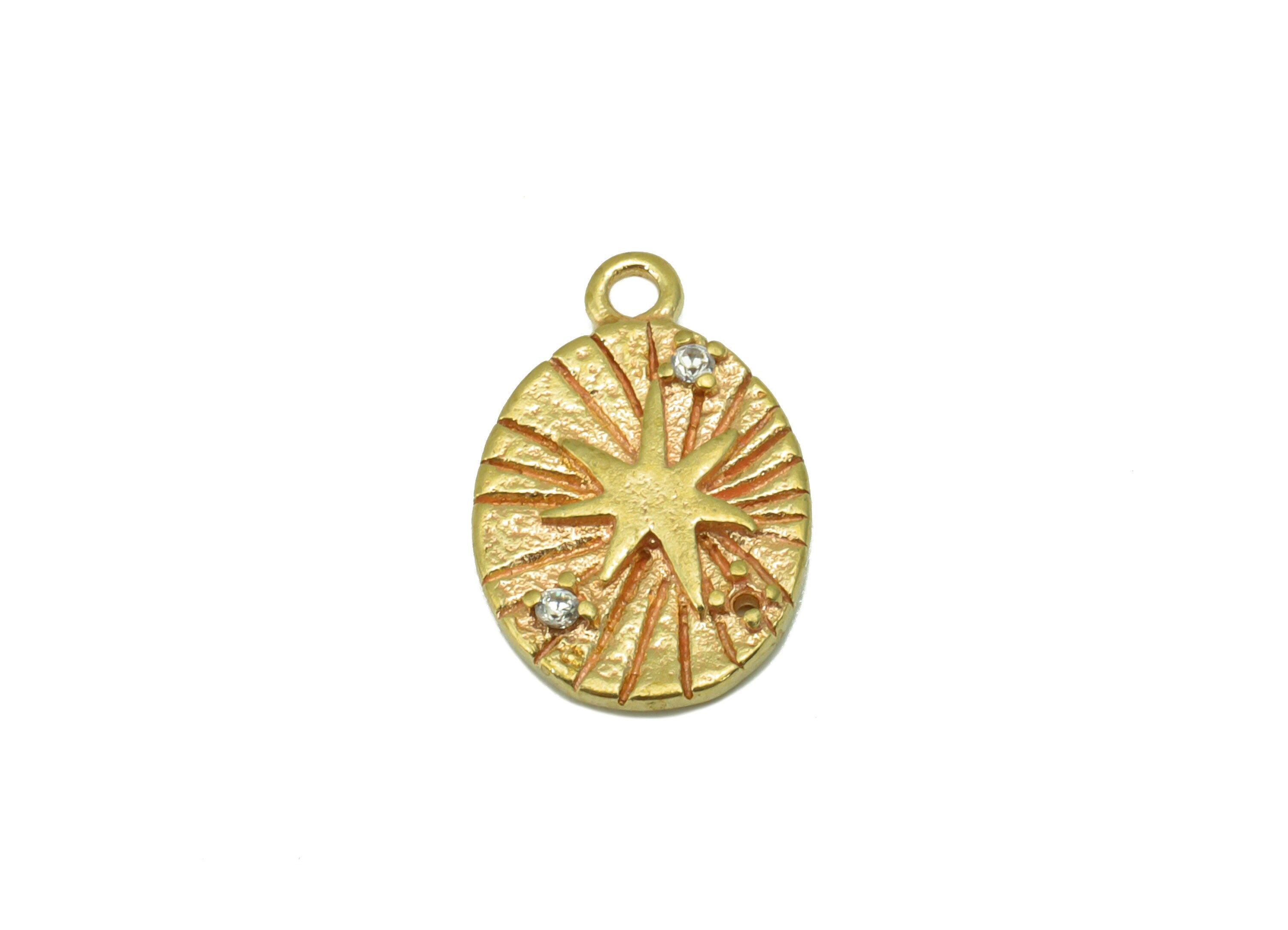 Brass Oval Earring Charm- Raw Brass Awn star Pendant-Star Charm - Cubic Zircon - Earring Finding - Jewelry Supplies-14x9x2.05mm-PP8446 - DOMEDBAZAAR
