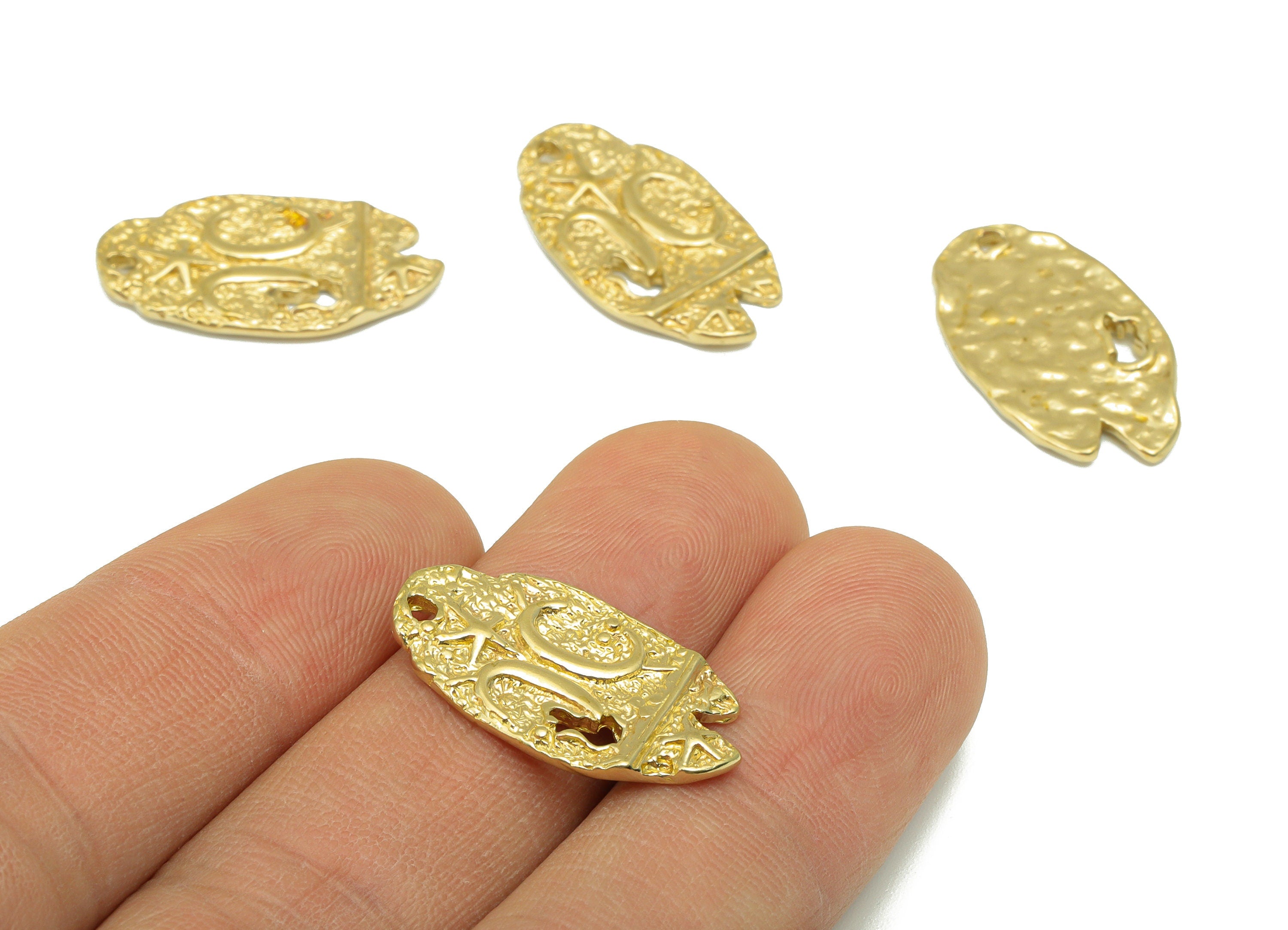 Brass Greek Earring Charm - Raw Brass Hammered Hole Pendant - Antique Looking Star Pendant -Earring Finding-24x13x1.98mm-PP8433 - DOMEDBAZAAR