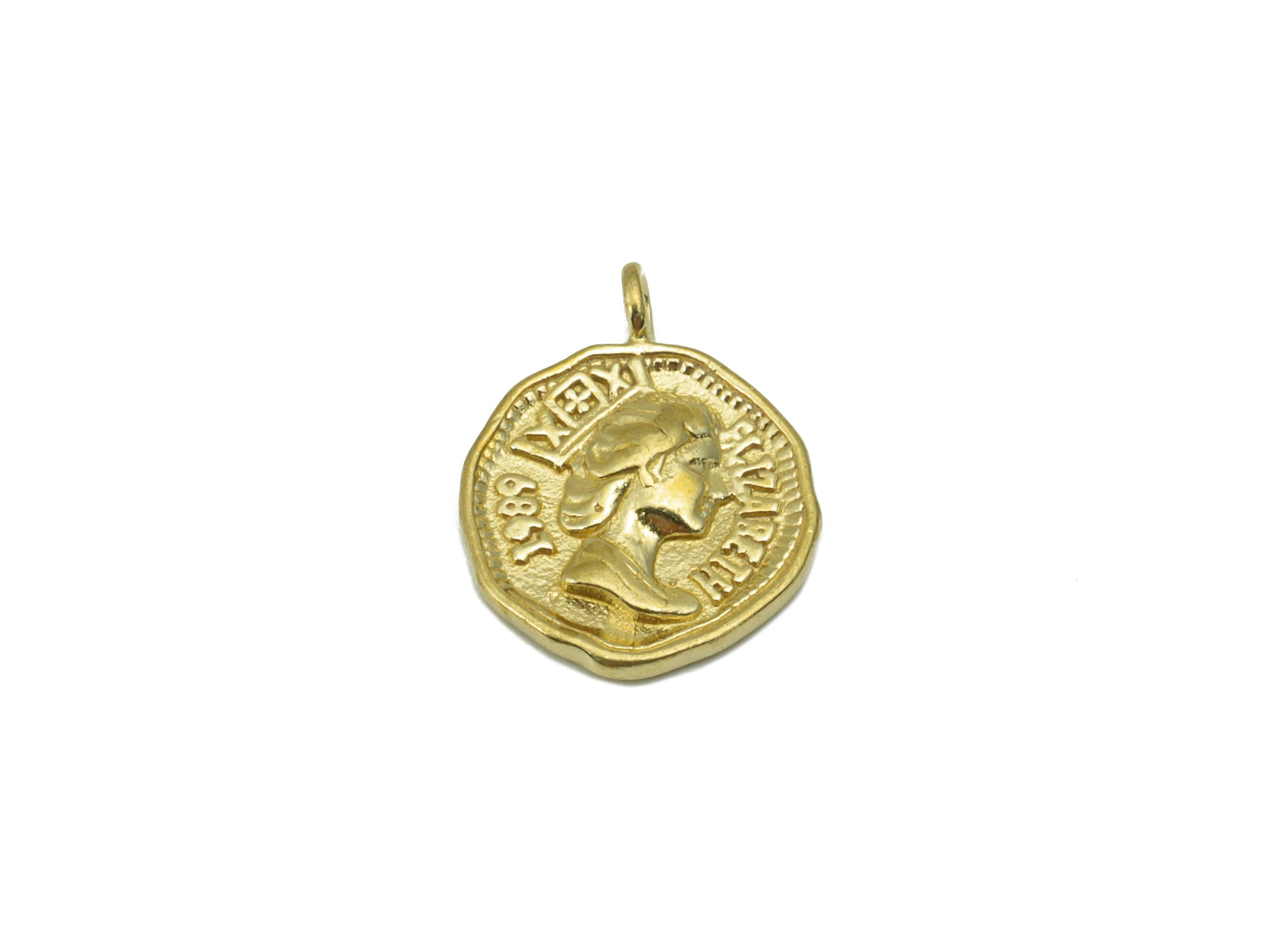 Brass Circle Earring Charm - Raw Brass Old Coin Looking Pendant - Empress Charm -Earring Finding -14 x11x1.92mm-PP8403 - DOMEDBAZAAR