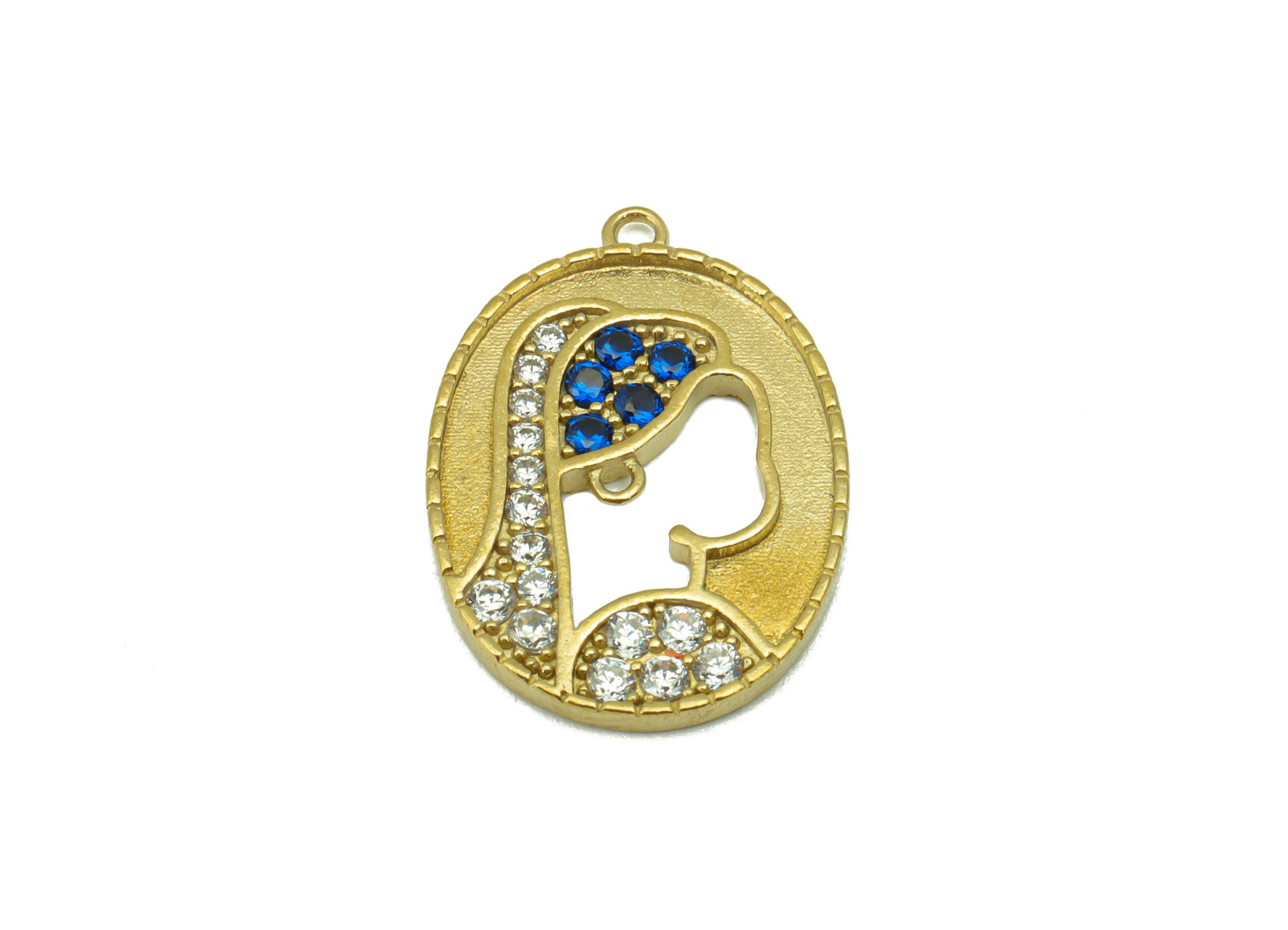 Brass Oval Earring Charm-Raw Brass Lady Portrait Pendant-Cubic Zircon-Girl With A Pearl Earring -Jewelry Supplies-22mm x16mm x1.83mm-PP8401 - DOMEDBAZAAR