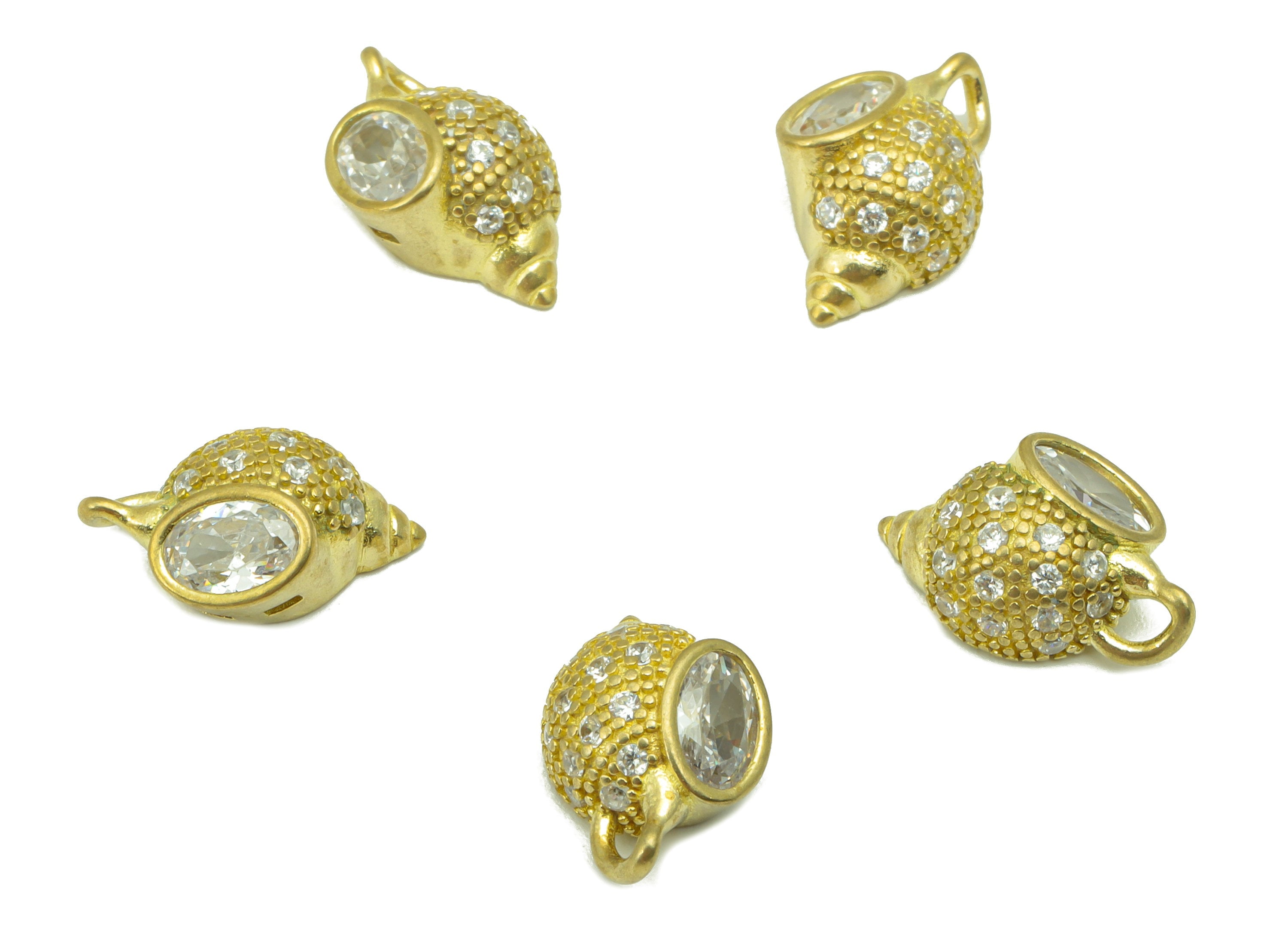 Brass Conch Earring Charm-Raw Brass Seashell Pendant-Whelk Seashell Charm -Cubic Zircon -For Necklace -Jewelry supplies-14 x9 x1.63mm-PP8434 - DOMEDBAZAAR