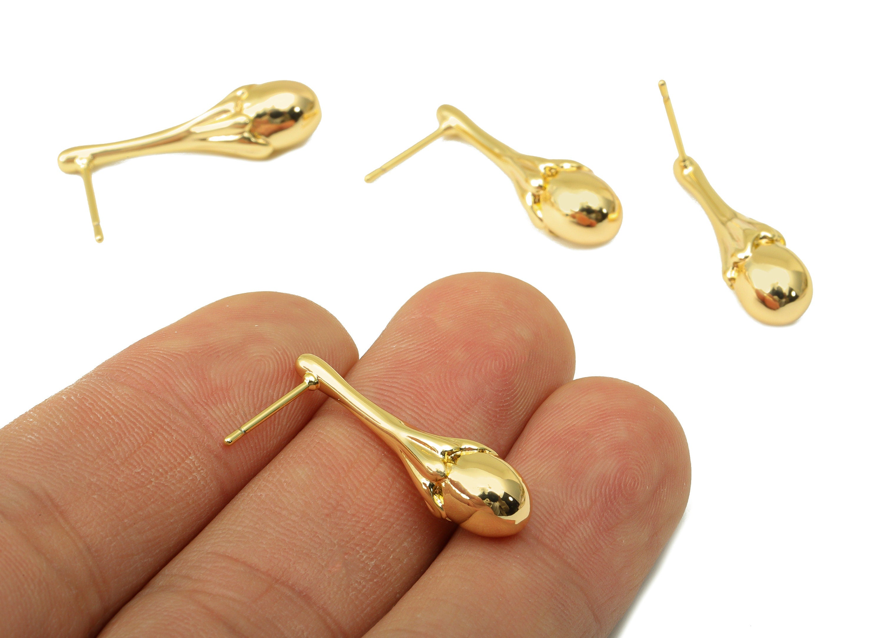 Brass Wolfberry Stud Earring - Brass Fruit Earring Post - Brass Round Earring Post- 18K Real Gold Plated -26.7x7.49x7.49mm- RGP6255 - DOMEDBAZAAR