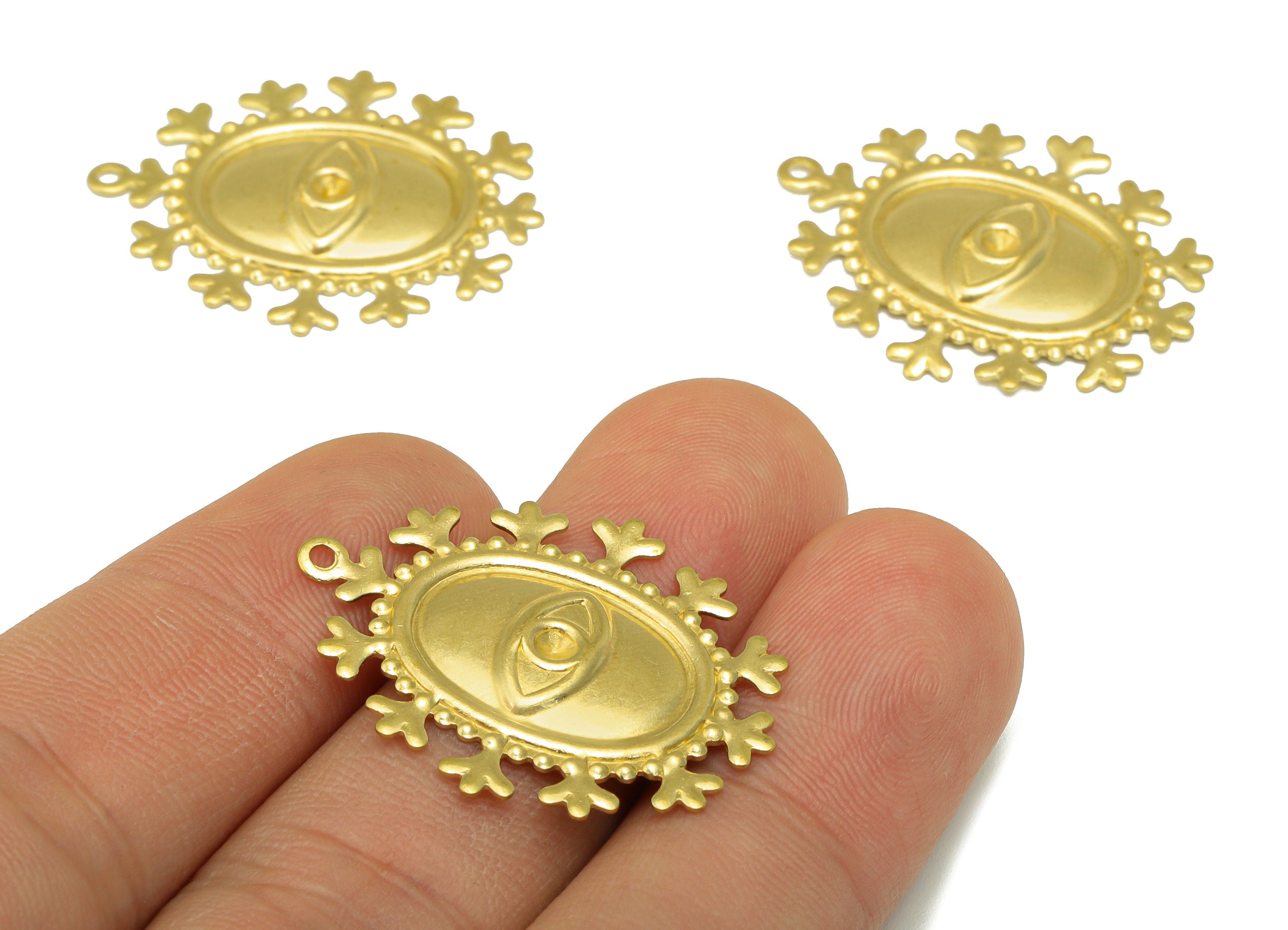 Brass Ellipse Earring Charms - Raw Brass Eye Charm - Brass Lace Charm - Jewelry Making Supplies - 30.78 x 24.96 x 0.78mm- PP8197 - DOMEDBAZAAR
