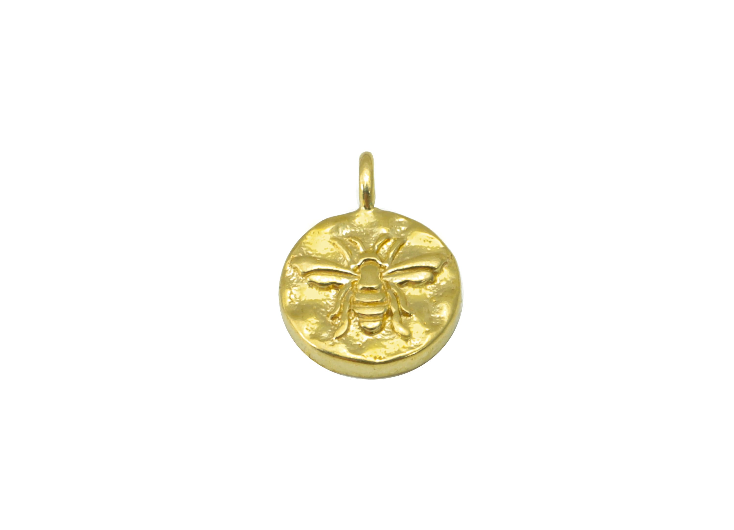 Brass Bee Charm - Brass Round Bee Earring Charm - Hammered Mini Animal Earring For Necklace - For Necklace - 10.3x 7.36 x 1.36mm- PP8441 - DOMEDBAZAAR