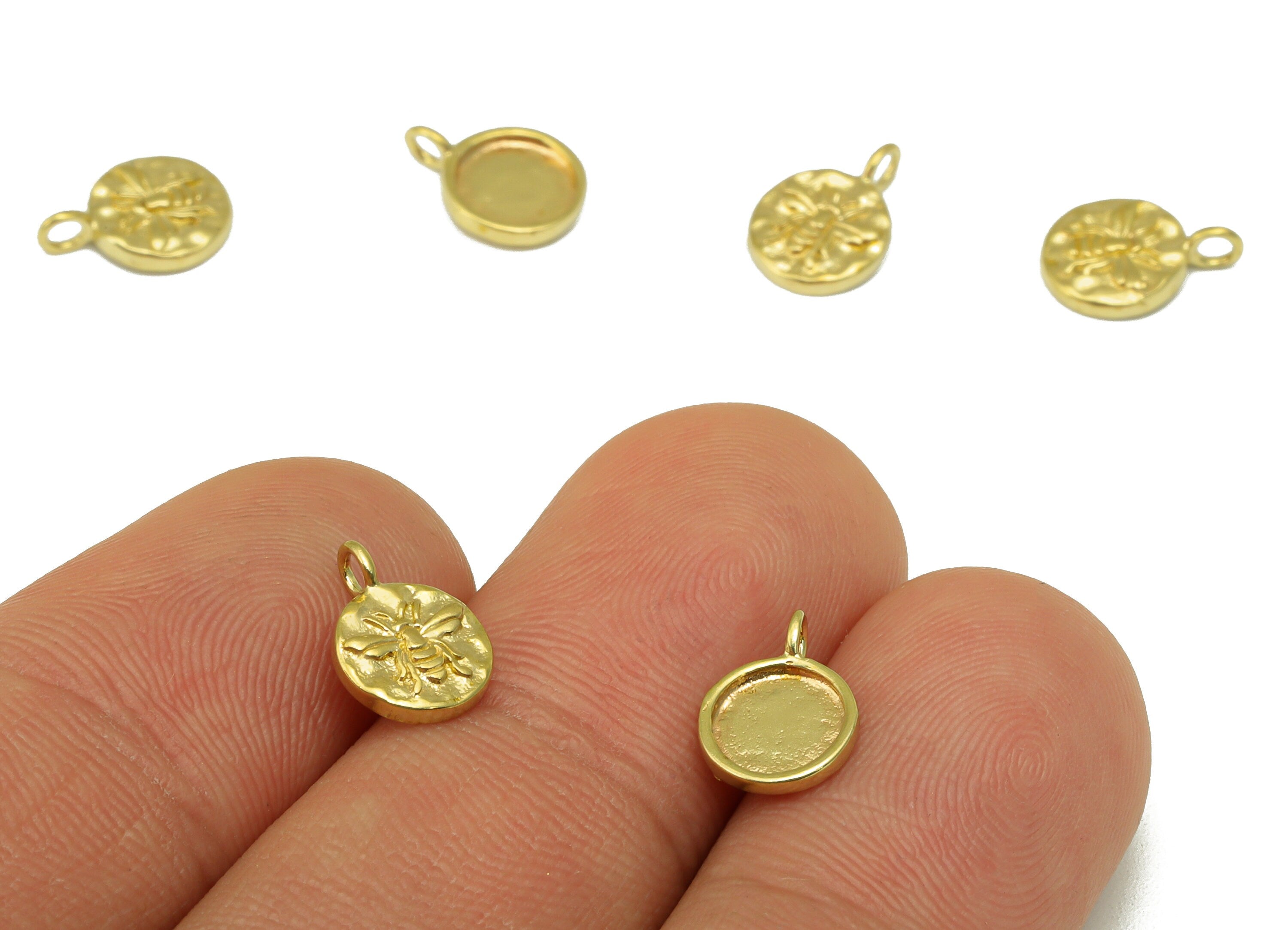 Brass Bee Charm - Brass Round Bee Earring Charm - Hammered Mini Animal Earring For Necklace - For Necklace - 10.3x 7.36 x 1.36mm- PP8441 - DOMEDBAZAAR