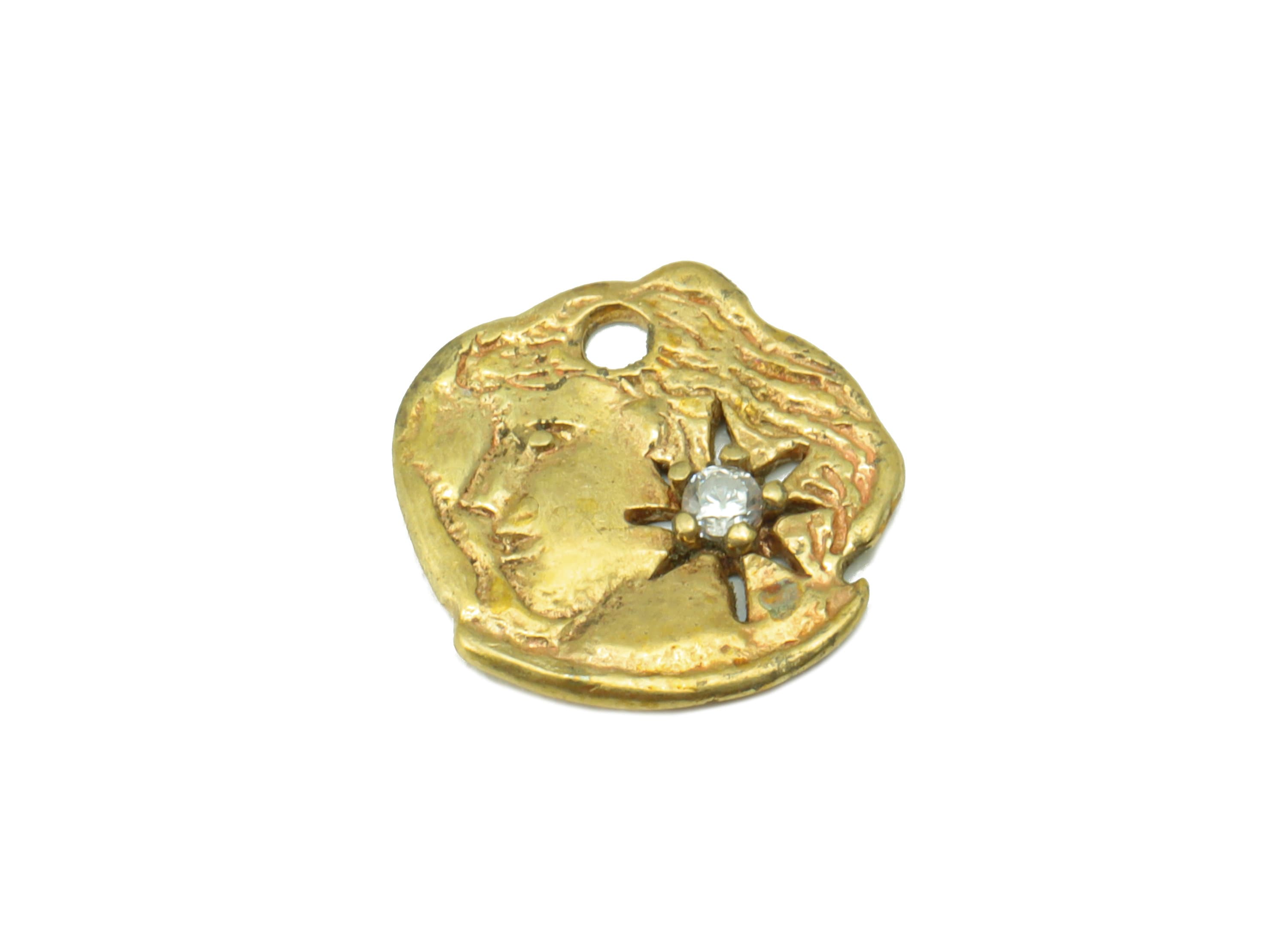 Brass Textured Earring -Brass North Star Charm - Cubic Zirconia Pendant - CZ Vintage Looking Charm -For Necklace - 11.87x11.58x1mm- PP8489 - DOMEDBAZAAR