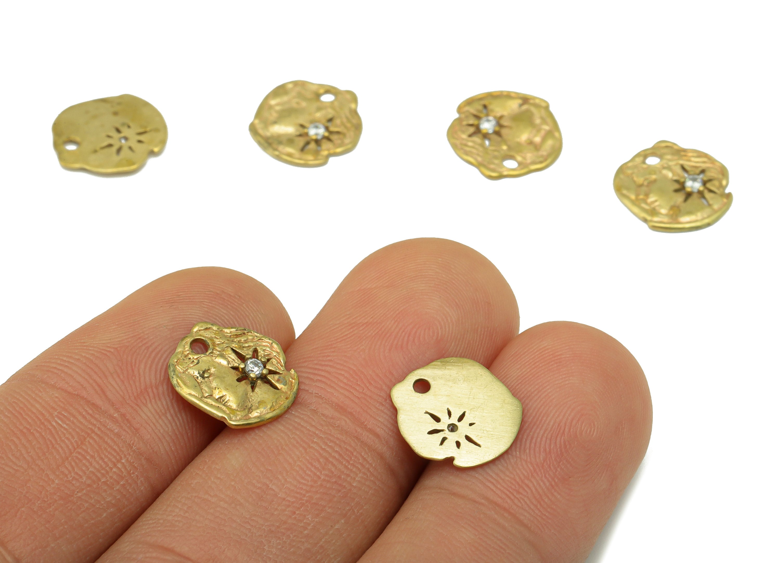 Brass Textured Earring -Brass North Star Charm - Cubic Zirconia Pendant - CZ Vintage Looking Charm -For Necklace - 11.87x11.58x1mm- PP8489 - DOMEDBAZAAR