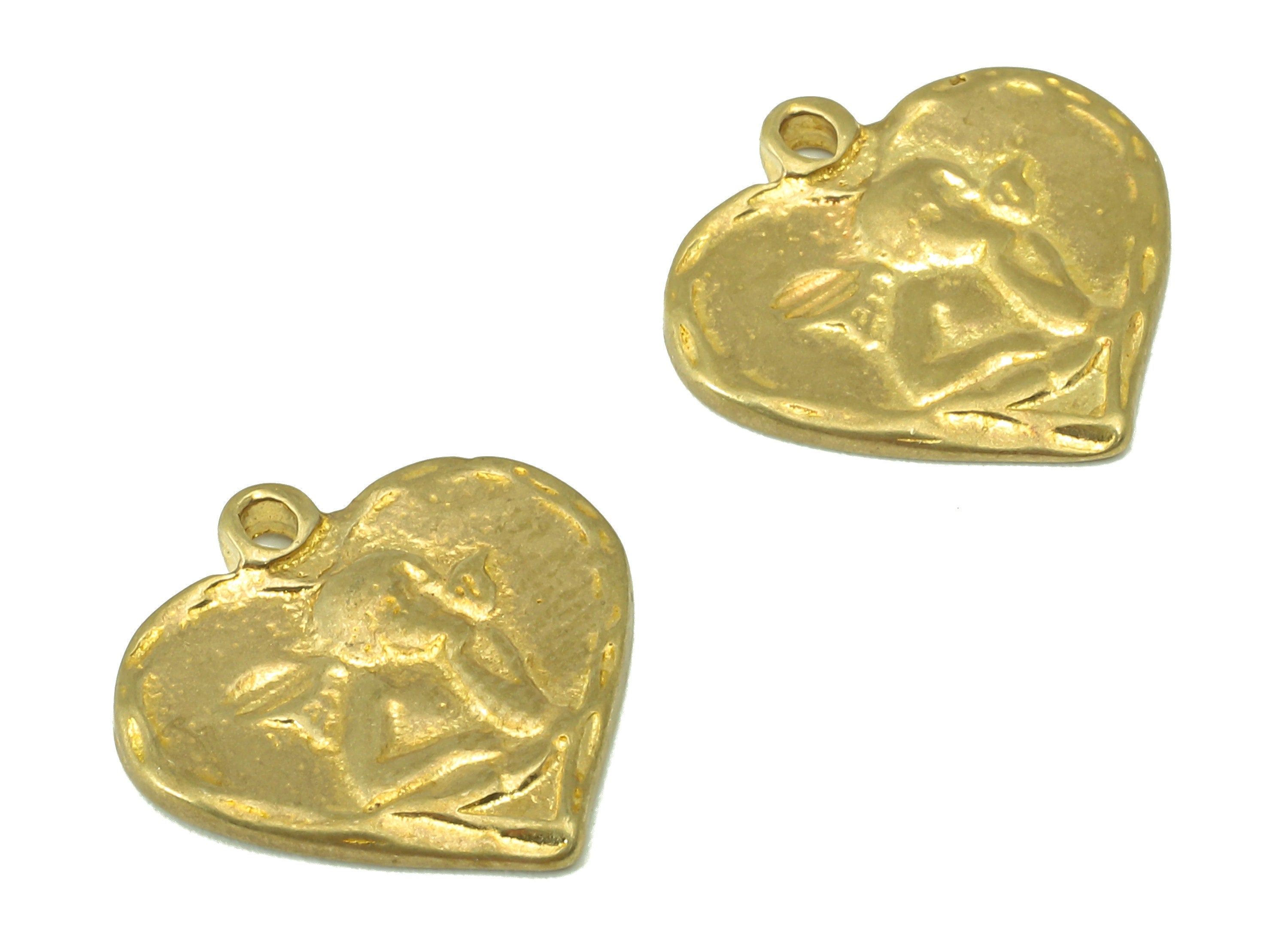 Brass Antiqve Heart Charms - Raw Brass  Angel Charm-Greek Heart Pendant -DIY Jewelry Making Supplies -15x 15 x 1.81mm-PP8274 - DOMEDBAZAAR