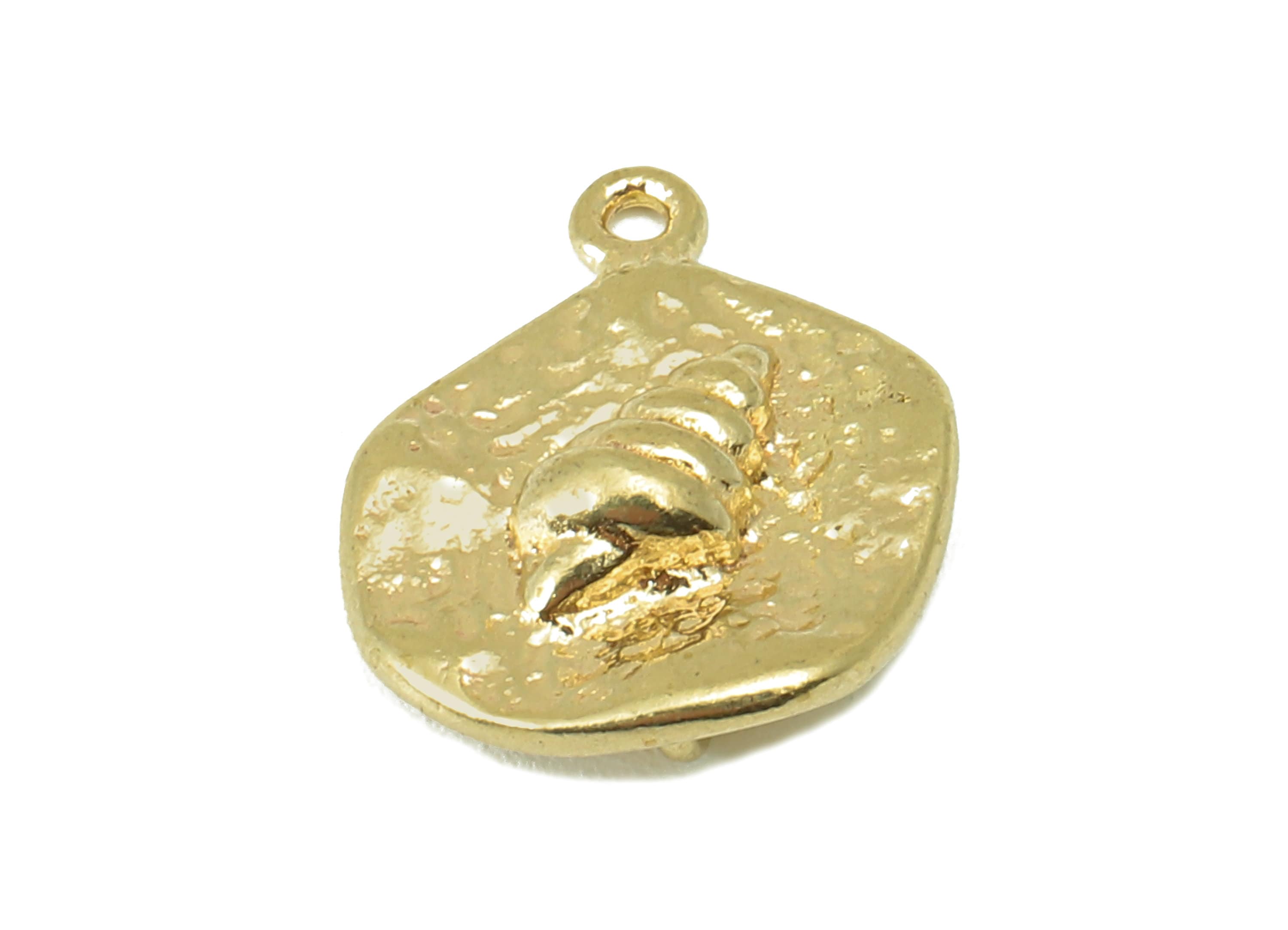 Brass Round Earring Charm-Raw Brass Bent Round Pendant-Whelk Seashell Charm-DIY Jewelry Making Supplies-14x12x 3.43mm-PP8278 - DOMEDBAZAAR