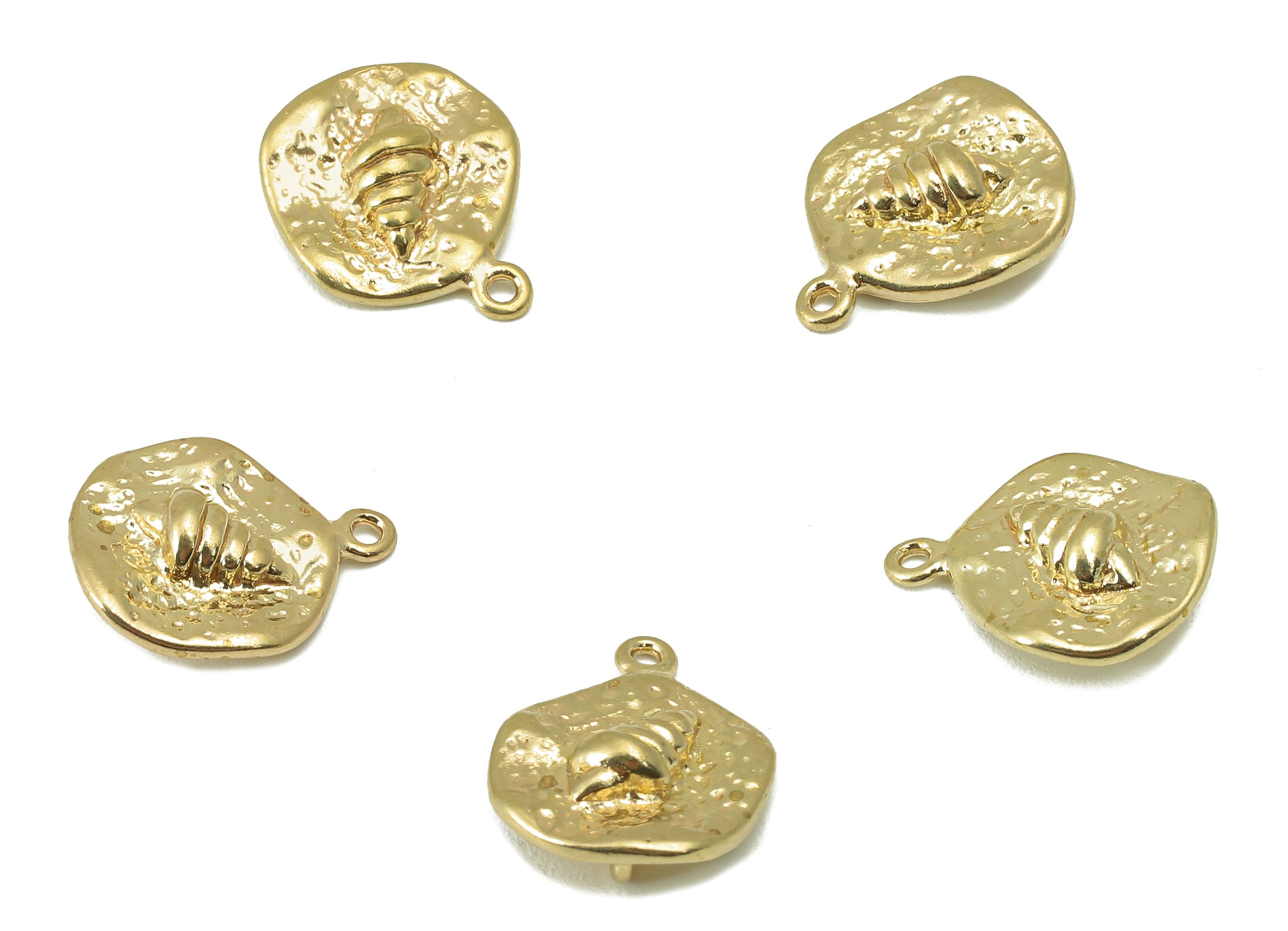 Brass Round Earring Charm-Raw Brass Bent Round Pendant-Whelk Seashell Charm-DIY Jewelry Making Supplies-14x12x 3.43mm-PP8278 - DOMEDBAZAAR