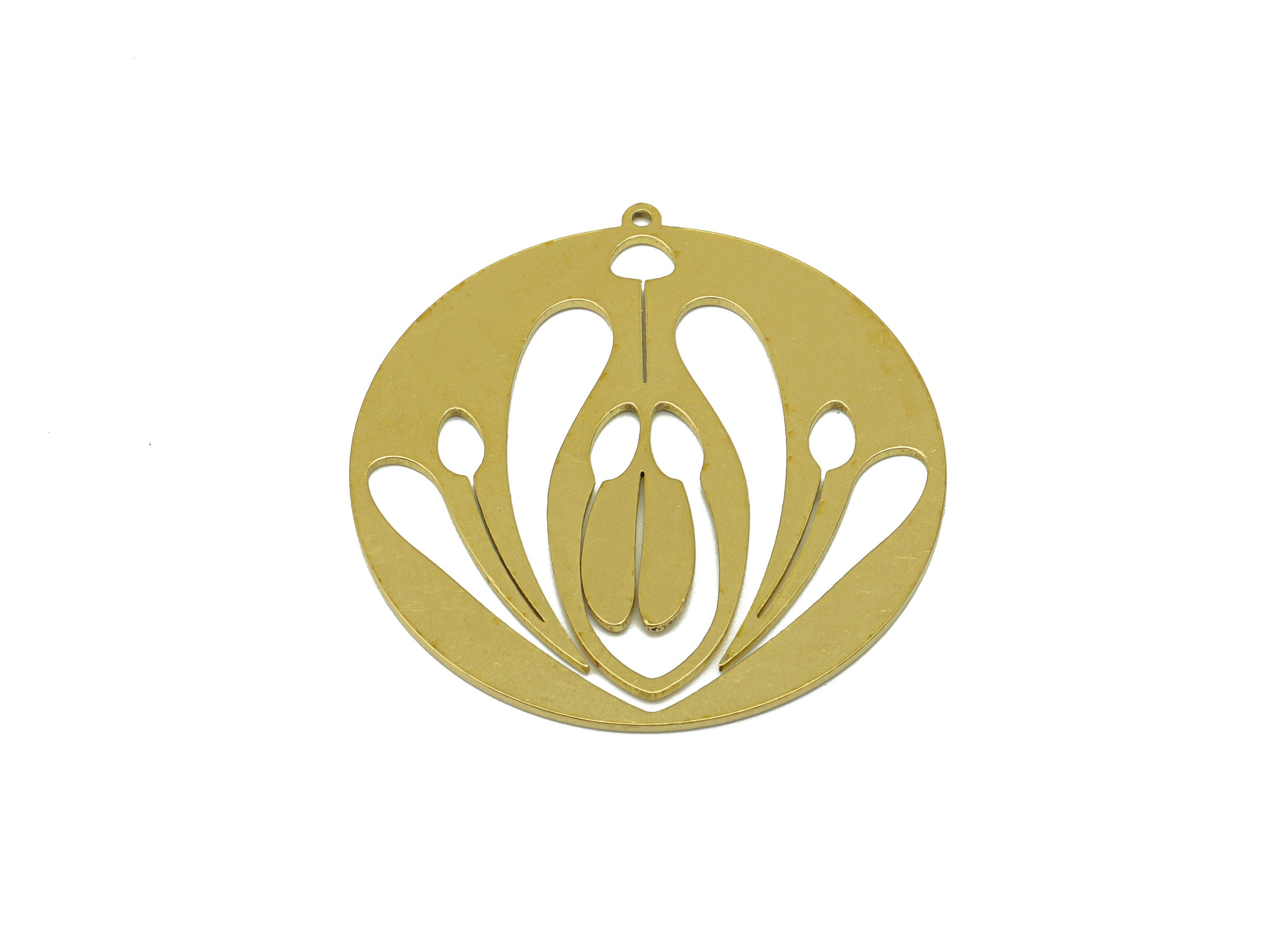 Brass Round Earring - Brass Flower Pendant - Brass Botanical Earring Charm - For Necklace -For Pendant- 41.88 x 39.81 x 1.01mm- PP8512 - DOMEDBAZAAR