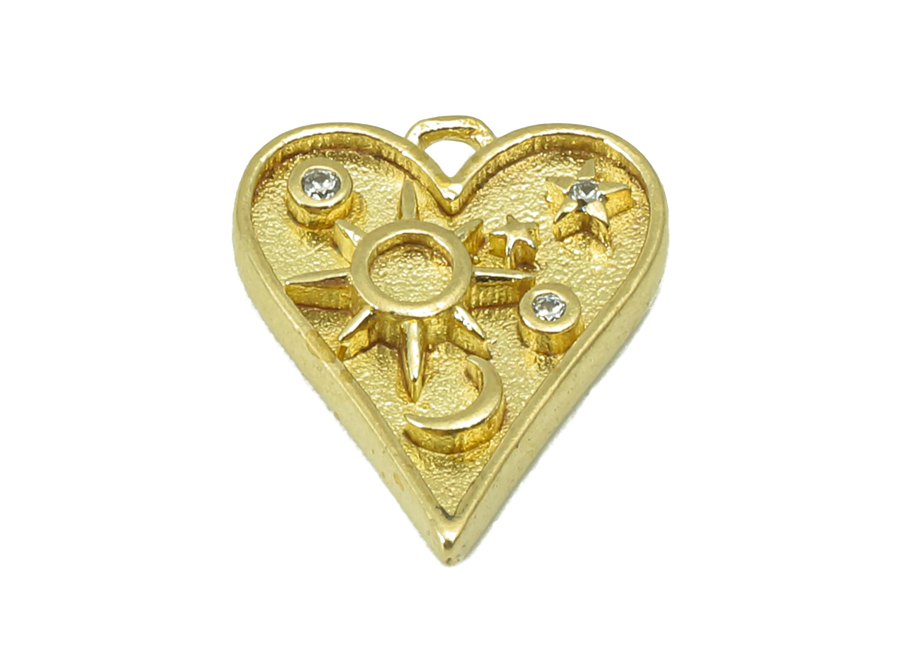 Brass Heart Earring Charms-Raw Brass Sky Night Pendant-Cubic Zircon-Sky Night Charm-For Necklace -DIY Jewelry Making -13x10x 1.91mm-PP8273 - DOMEDBAZAAR