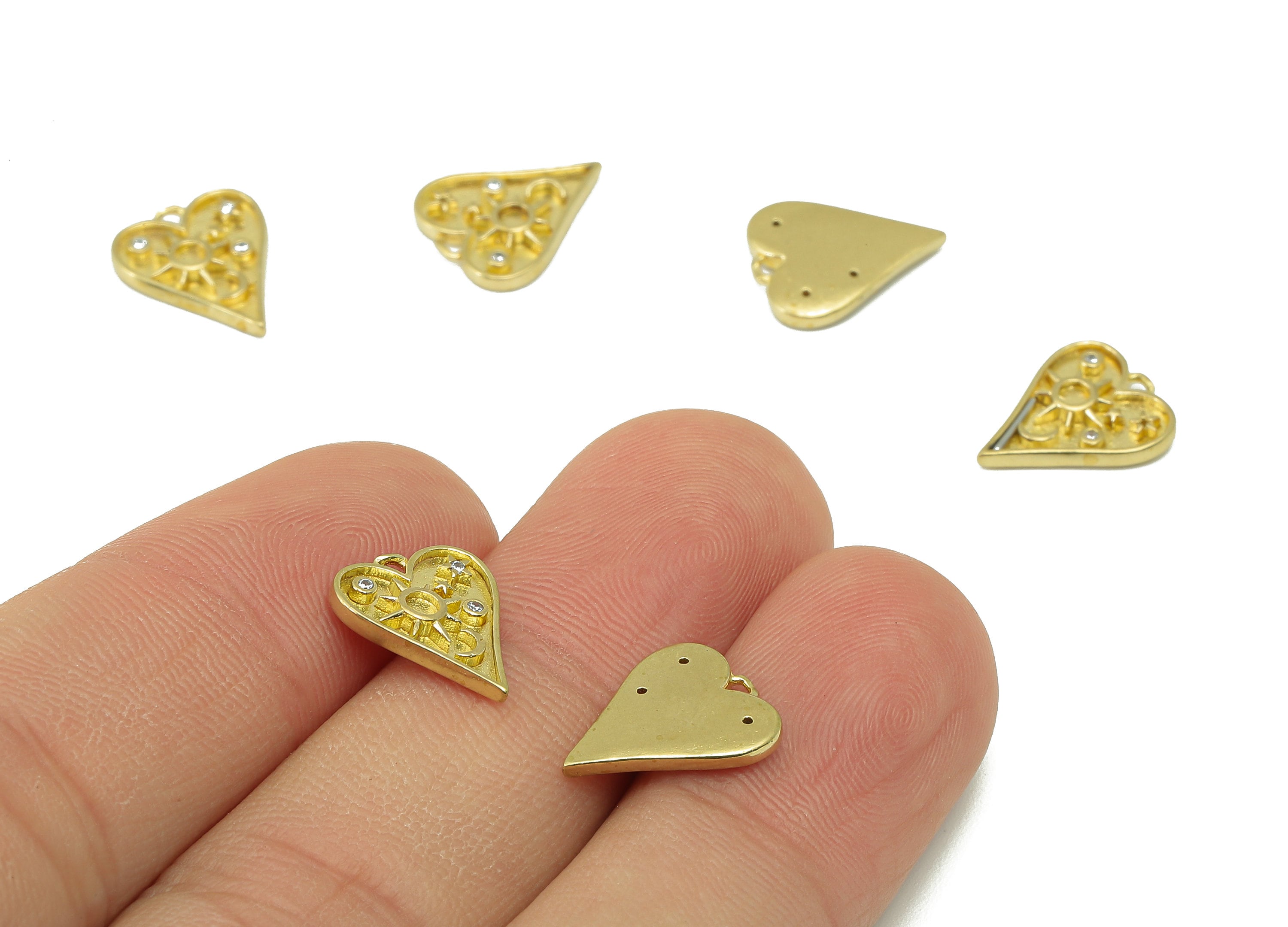 Brass Heart Earring Charms-Raw Brass Sky Night Pendant-Cubic Zircon-Sky Night Charm-For Necklace -DIY Jewelry Making -13x10x 1.91mm-PP8273 - DOMEDBAZAAR