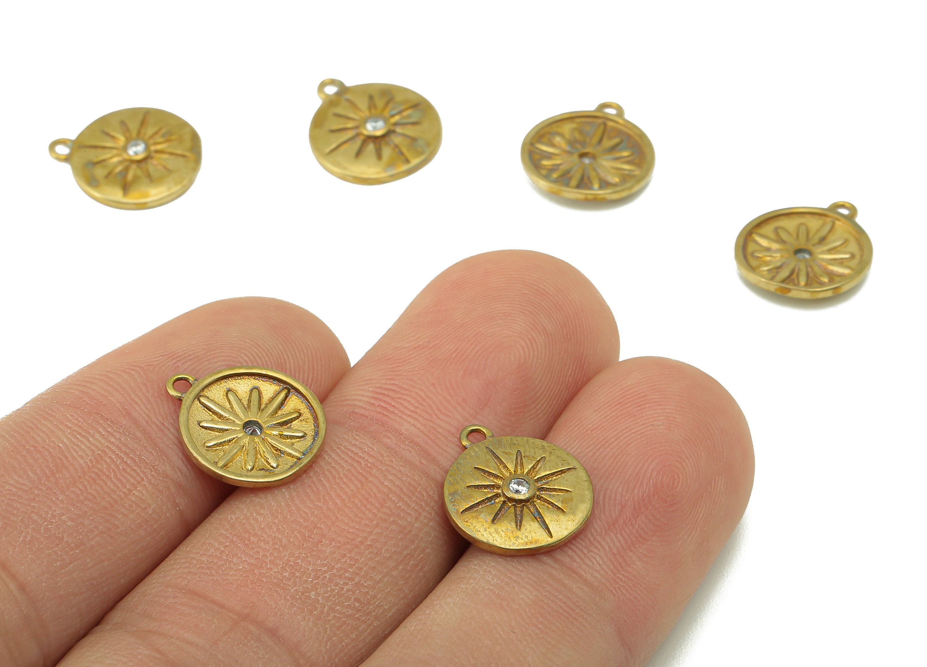 Brass Round Earring - Raw Brass Bent Round Pendant-Cubic Zircon -Star Charm -Jewelry Making Supplies-13 x11x 1.28mm-PP8269 - DOMEDBAZAAR