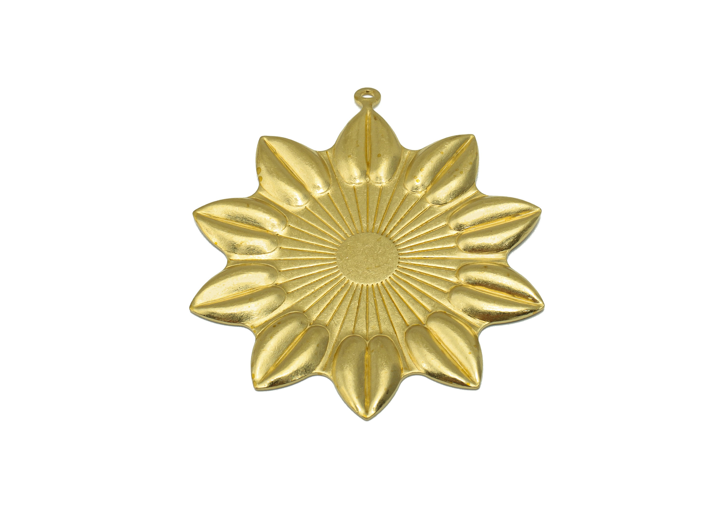 Brass Flower Earring - Brass Sunflower Pendant - Brass Botanical Earring Charm - For Necklace -For Pendant- 43.26 x 37.83 x 1.53mm - PP8514 - DOMEDBAZAAR