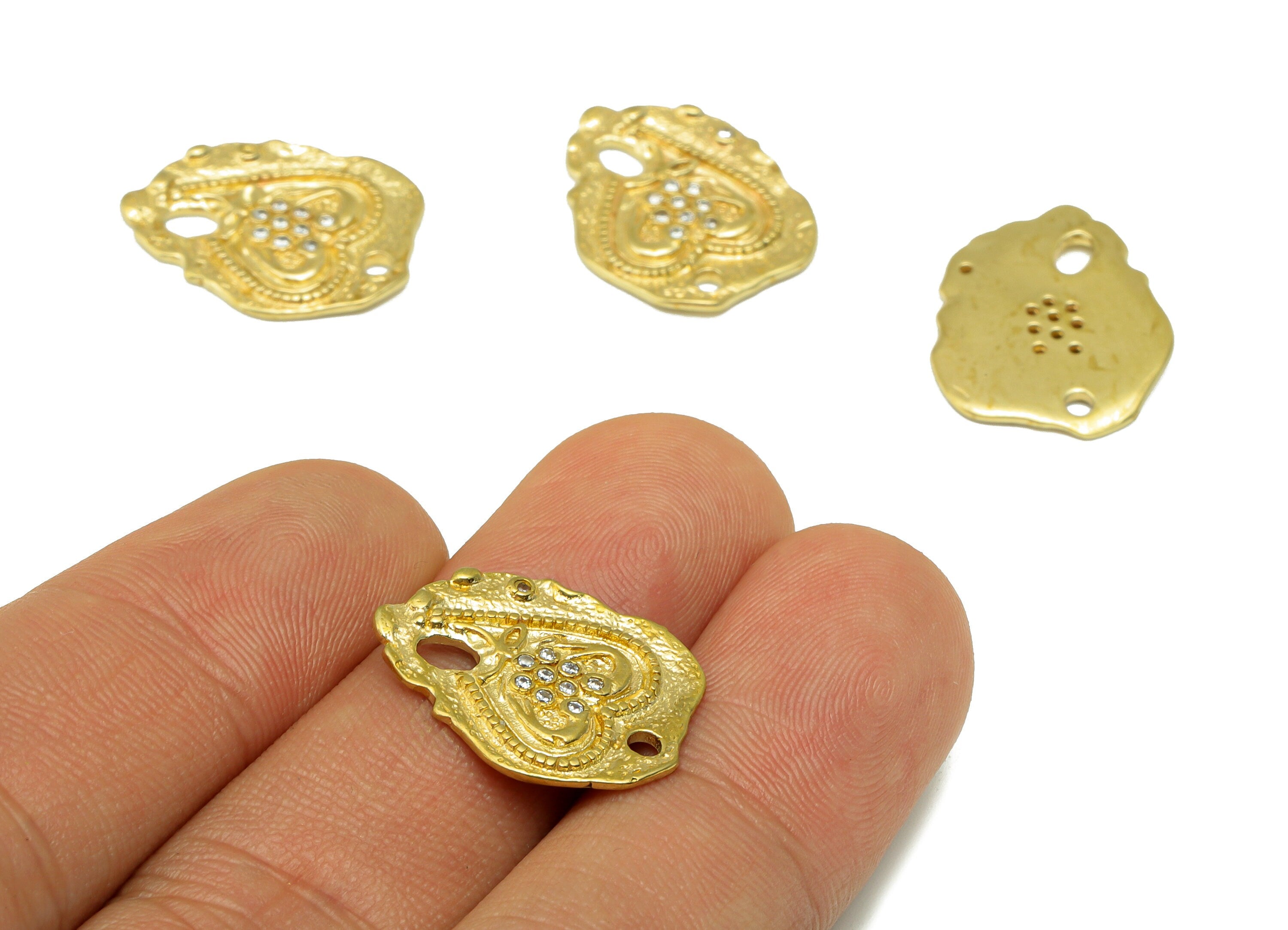 Brass Textured Earring Charm - Brass Heart CZ Charm -Cubic Zirconia Antique Looking Pendant - jewelry supplies - 20.28x15.97x1.32mm - PP8525 - DOMEDBAZAAR