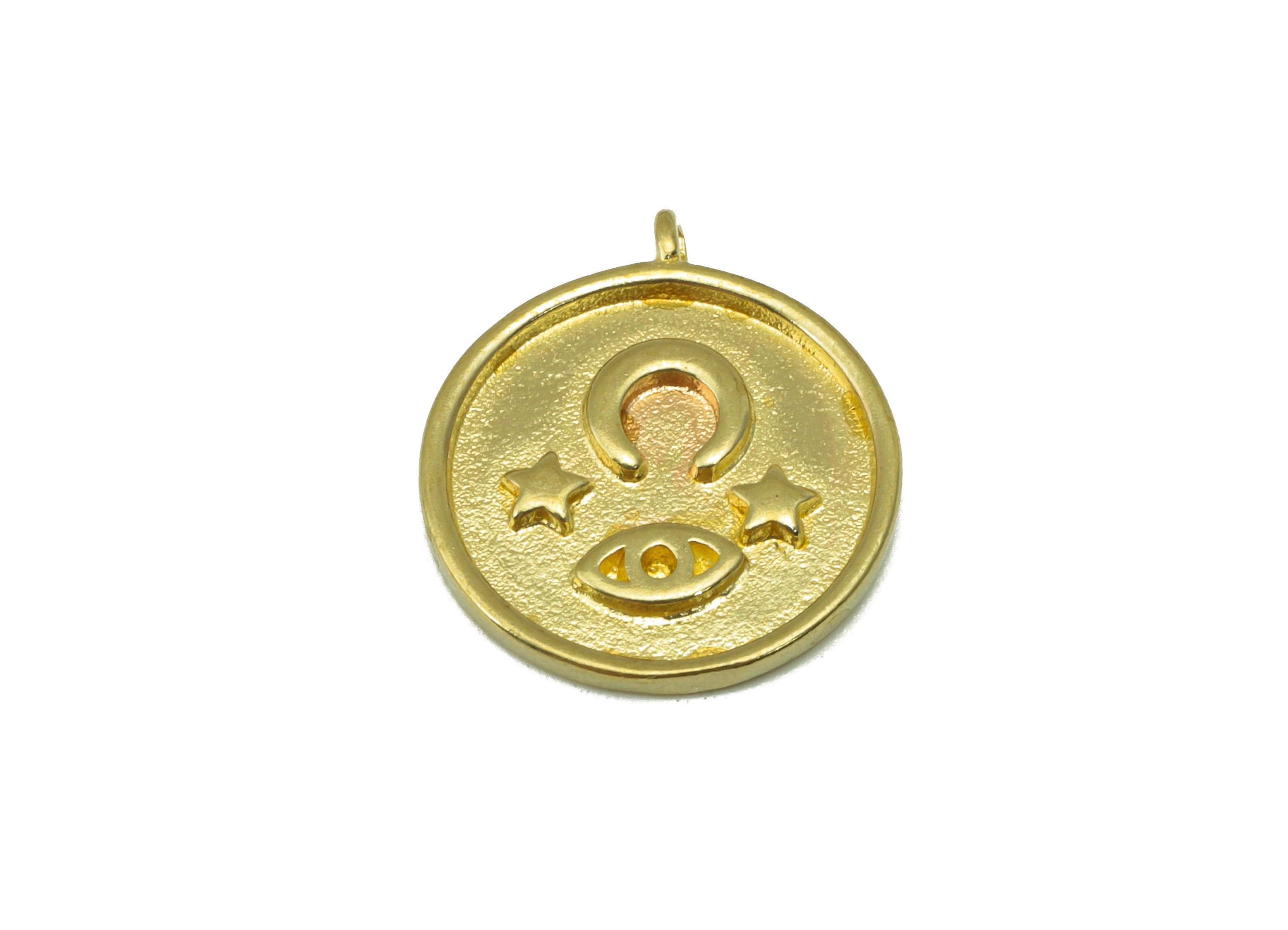 Brass Round Earring Charm - Brass Crescent Charm -Eye Star Textured Pendant - jewelry supplies - 19.76 x 17.16 x 1.71mm - PP8533 - DOMEDBAZAAR