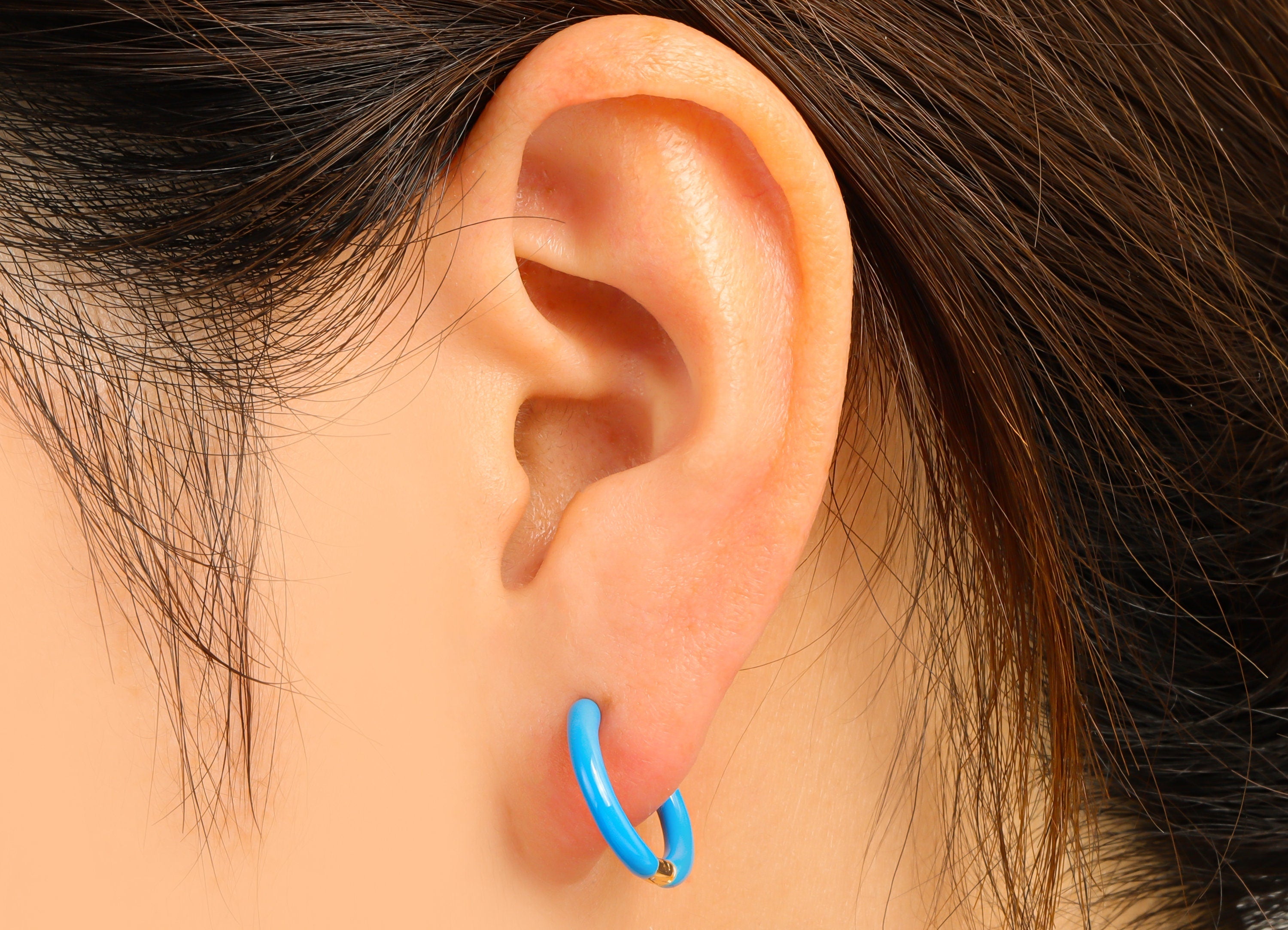 Stainless Steel Circle Earrings Clasps -Mini Blue Enamel Hoop Earrings -Huggie Hoop Clasp -18K Real Gold Plating-16.57x15.19x2.71mm-RGP5889A - DOMEDBAZAAR