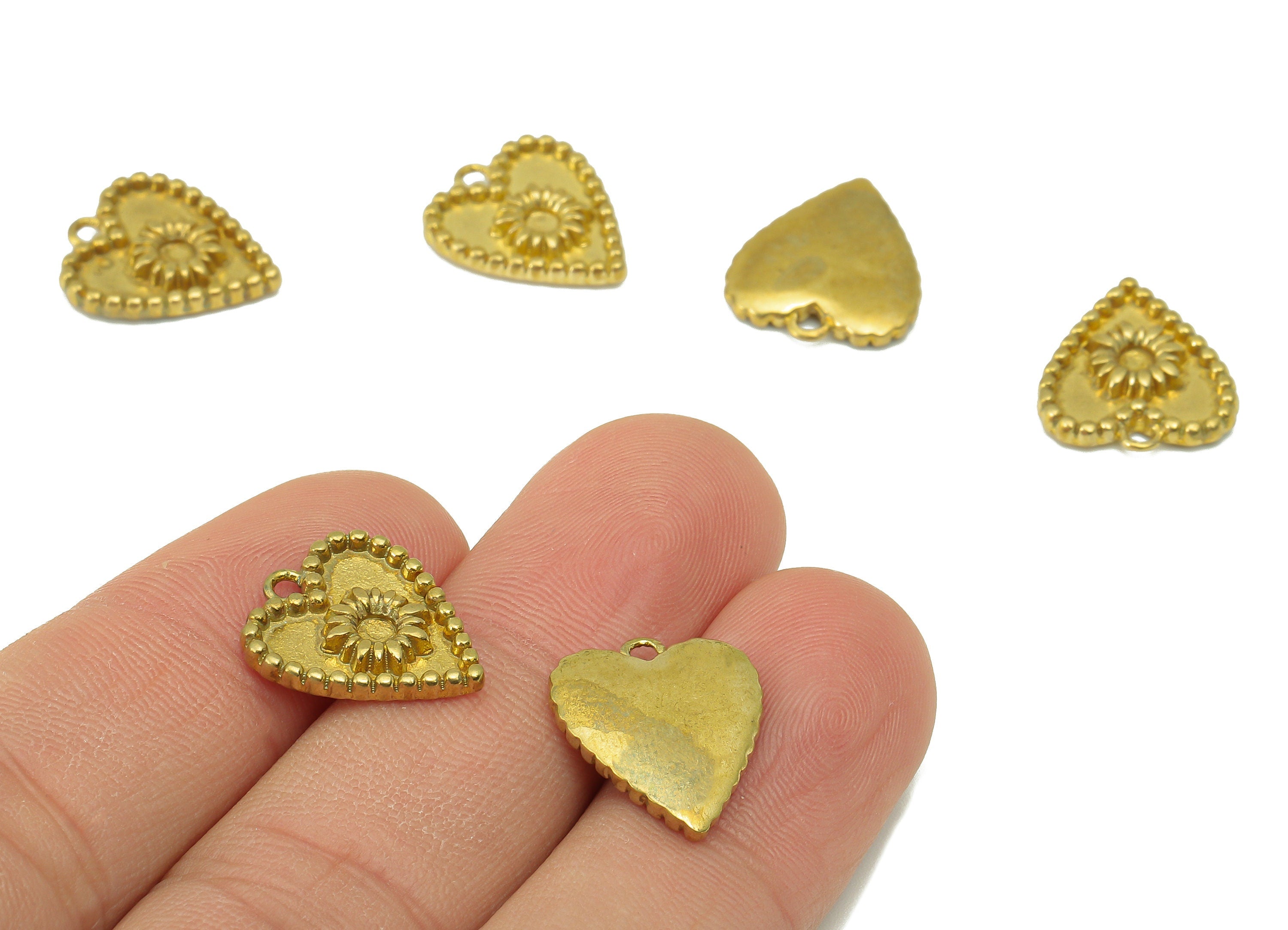 Brass Heart Charm-Brass Flower Pendant- Sunflower Dots Earring-Heart Charm For Pendant-For Necklace -Jewelry Supplies-16 x 14x 2.25mm-PP8303 - DOMEDBAZAAR