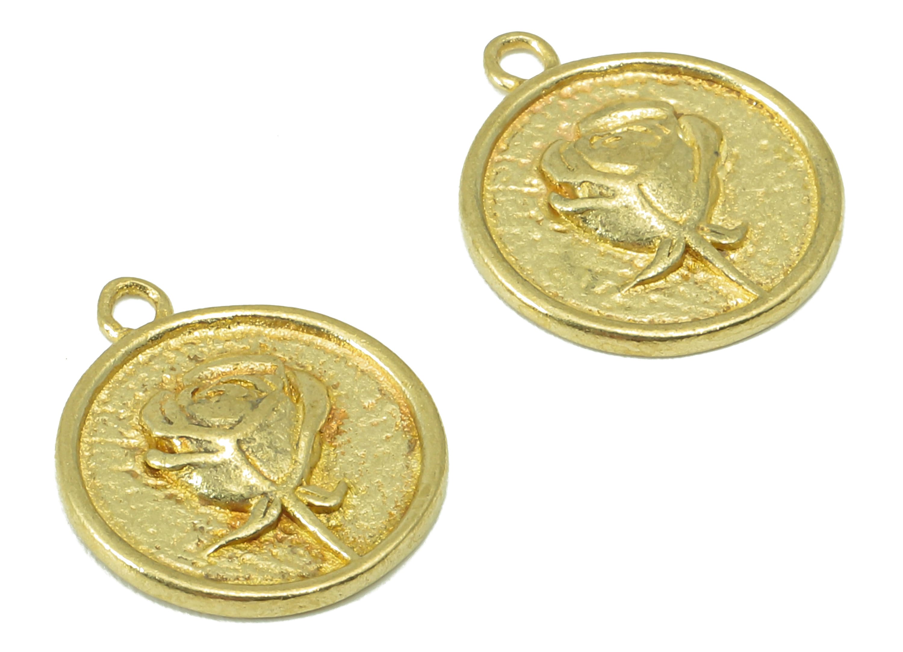 Brass Round Rose Earrings Charm - Raw Brass Bent Round Rose Pendant - Flower Charm-Botanical Charm-For Necklace -15 x 12x 1.92mm-PP8348 - DOMEDBAZAAR