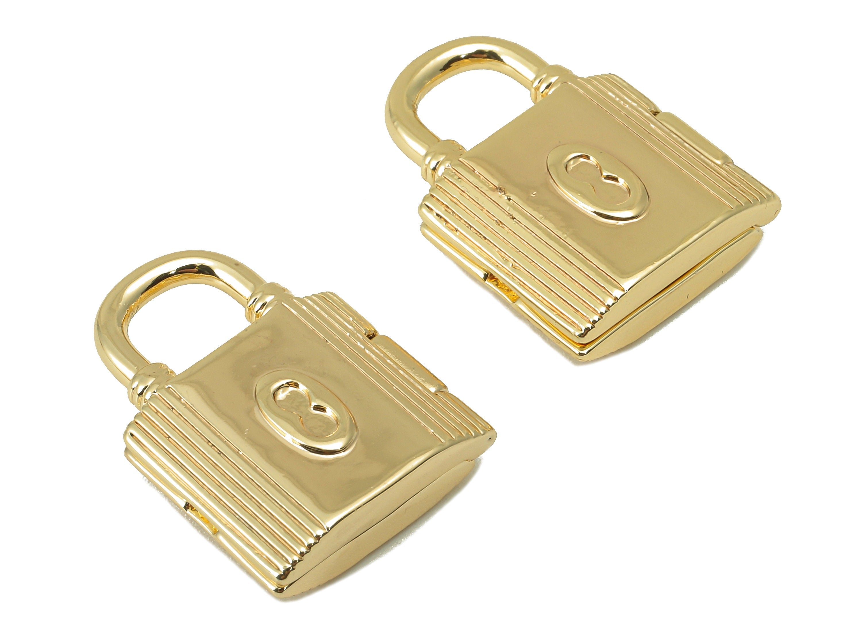Brass Padlock Connectors - Brass Openable Lock Pendant - Hasp Earring Charms - For Necklace- 18K Real Gold Plated -23.64x17.38x6mm - RGP5940 - DOMEDBAZAAR