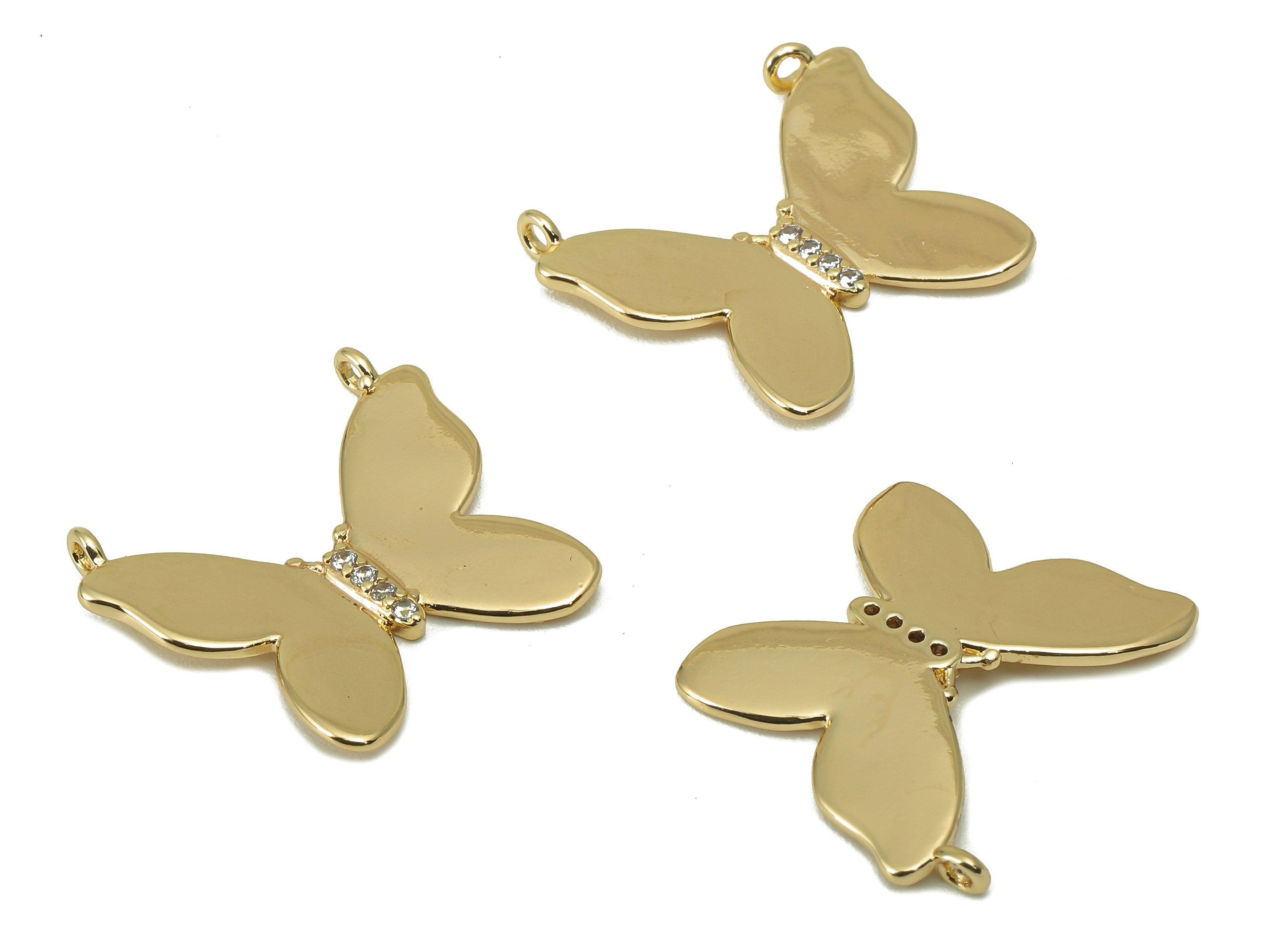Brass Butterfly Earring Connector - Cubic Zirconia Necklace Charm - CZ Animal Charm -For Necklace- 18K Real Gold Plated -21x19x1mm - RGP5945 - DOMEDBAZAAR