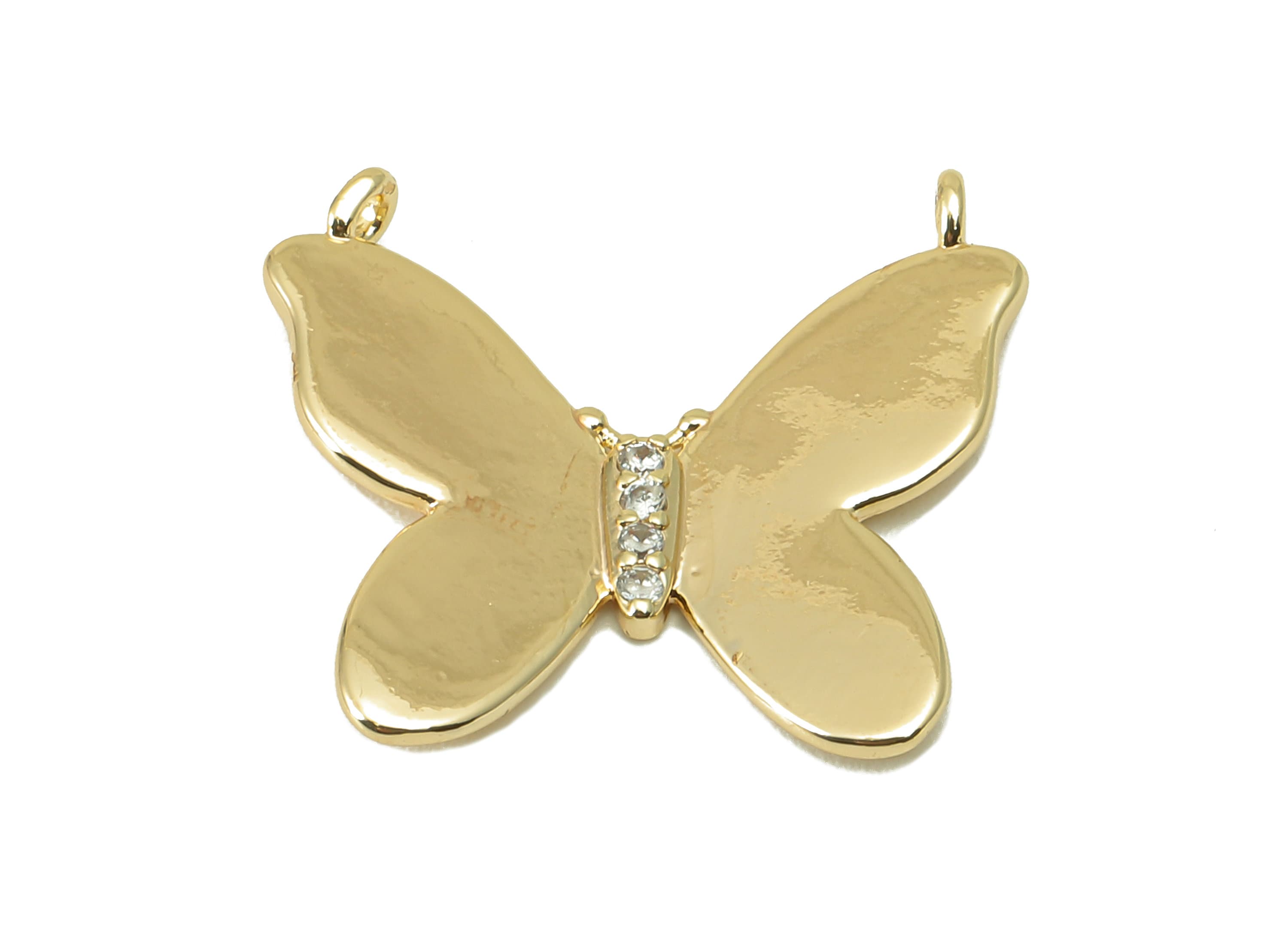 Brass Butterfly Earring Connector - Cubic Zirconia Necklace Charm - CZ Animal Charm -For Necklace- 18K Real Gold Plated -21x19x1mm - RGP5945 - DOMEDBAZAAR
