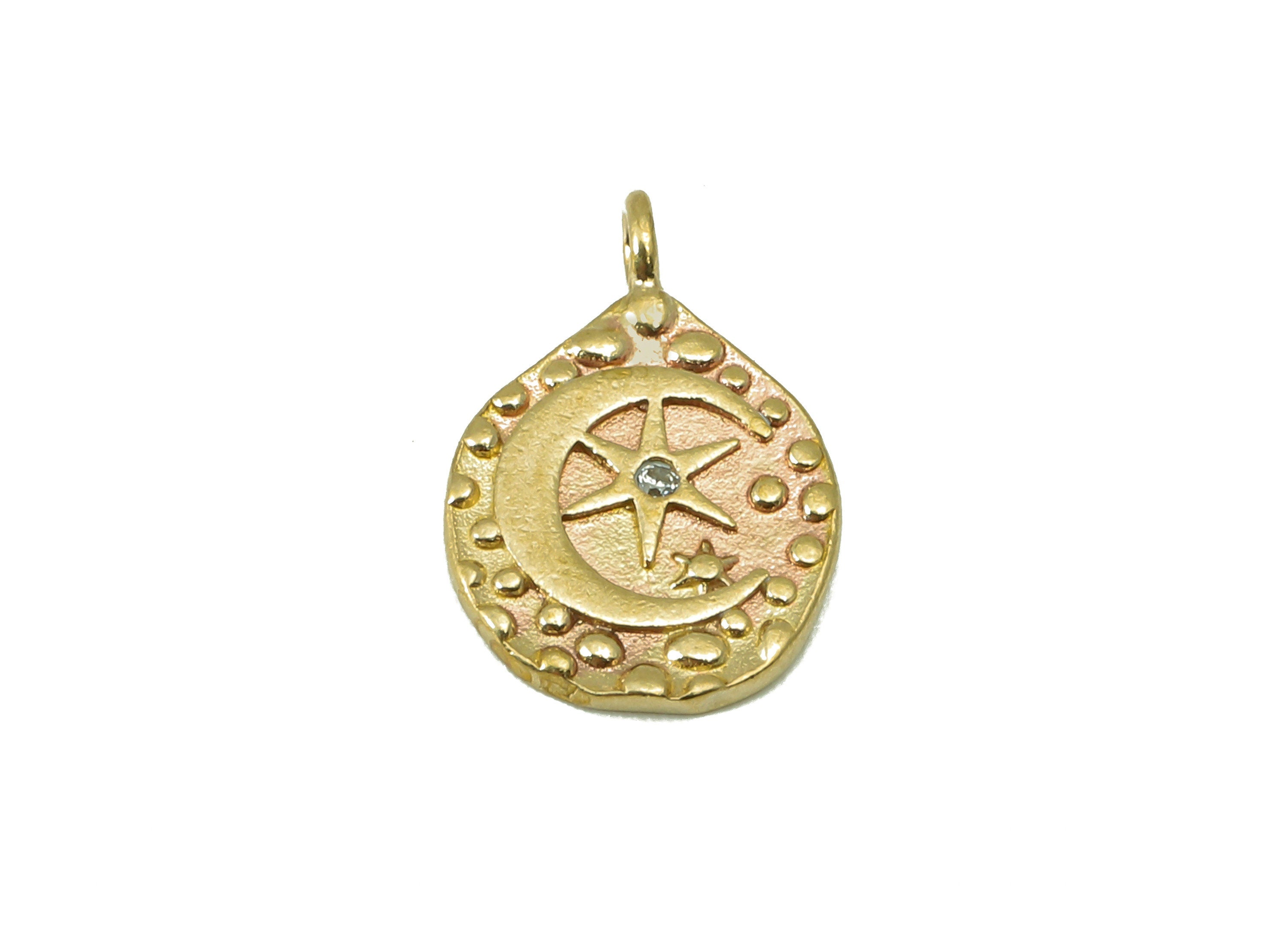 Brass Oval Earring Charm- Raw Brass Crescent Awn star Pendant-Sky Night Charm-Cubic Zircon -Jewelry Supplies-15 x 10 x 1.23mm-PP8331 - DOMEDBAZAAR