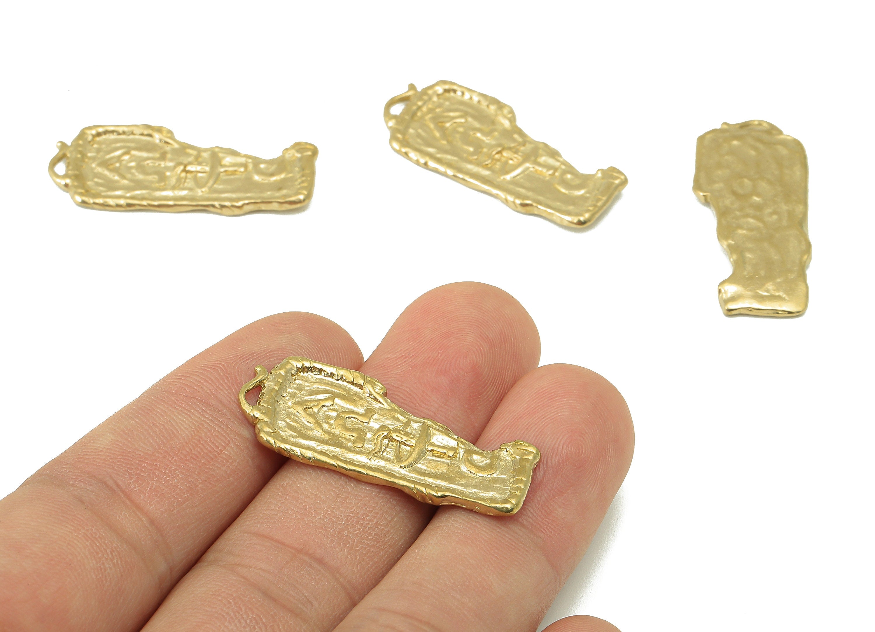 Brass Irregular Rectangle Earring Charms-Raw Brass Antique Pendant-Egyptian Pharaoh Charm- For Jewelry Supplies-34x 14x 1.58mm-PP8314 - DOMEDBAZAAR