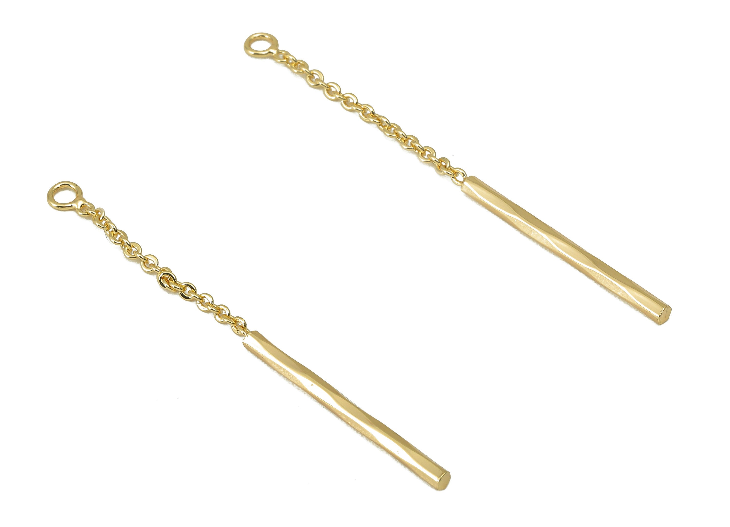Brass Curb Chain Earring Charm - Cylinder Stick Earring - Textured Bar Pendant With Loop - 18K Real Gold Plated -43.25x1.5x 1.52mm- RGP5947 - DOMEDBAZAAR