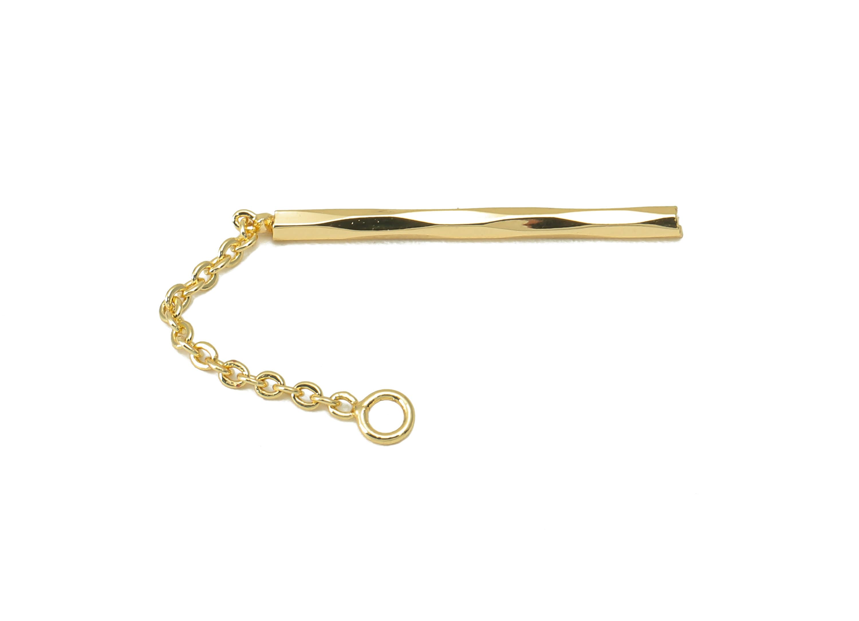Brass Curb Chain Earring Charm - Cylinder Stick Earring - Textured Bar Pendant With Loop - 18K Real Gold Plated -43.25x1.5x 1.52mm- RGP5947 - DOMEDBAZAAR