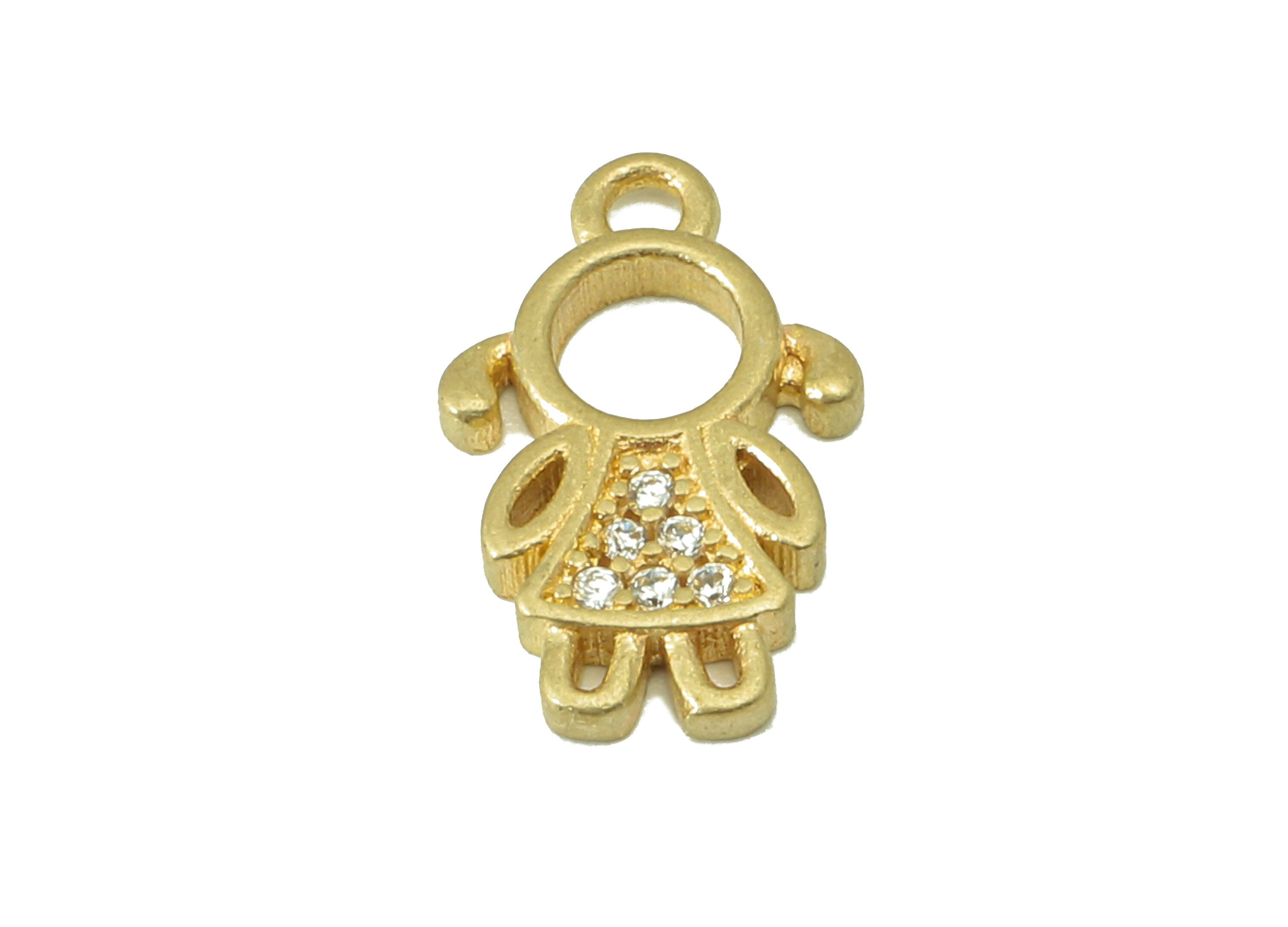 Brass Girl Earring Charm - Raw Brass Cute Girl Shaped Pendant-Cubic Zircon -Girl Charm -For Jewelry Making Supplies-13x8x 1.52mm-PP8245 - DOMEDBAZAAR