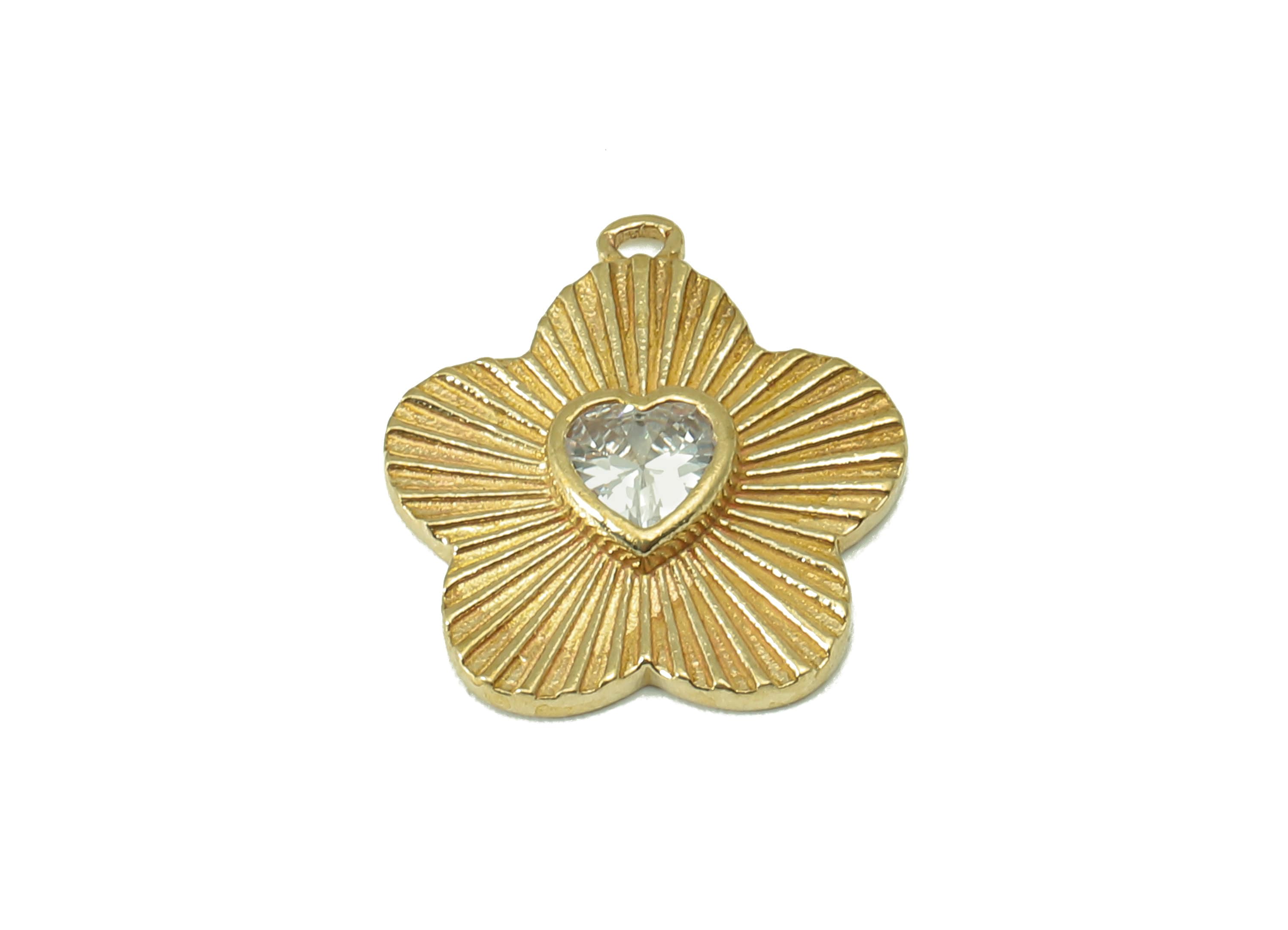 Brass Flower Earring Charms -Raw Brass Texture Petal Shaped Pendant-Cubic Zircon-Botanical Charm-For Jewelry Making-15x 13x 2.4mm-PP8326 - DOMEDBAZAAR